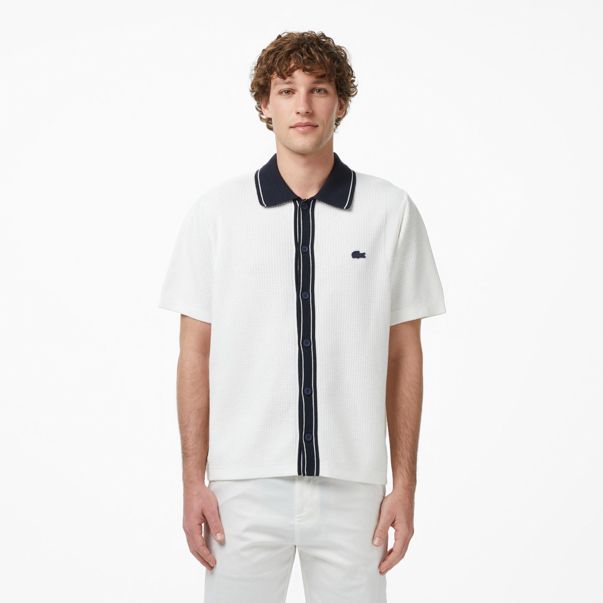 Erkek Classic Fit Kısa Kollu Polo Yaka Beyaz Triko