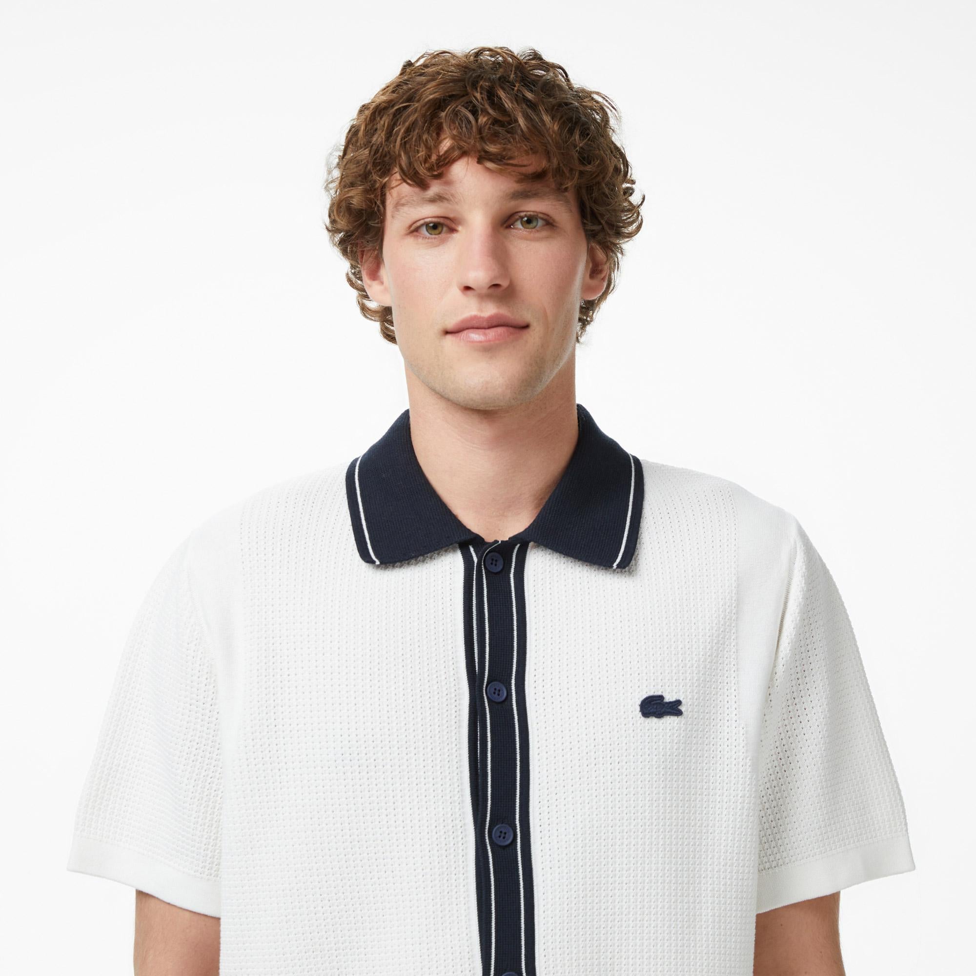 Erkek Classic Fit Kısa Kollu Polo Yaka Beyaz Triko