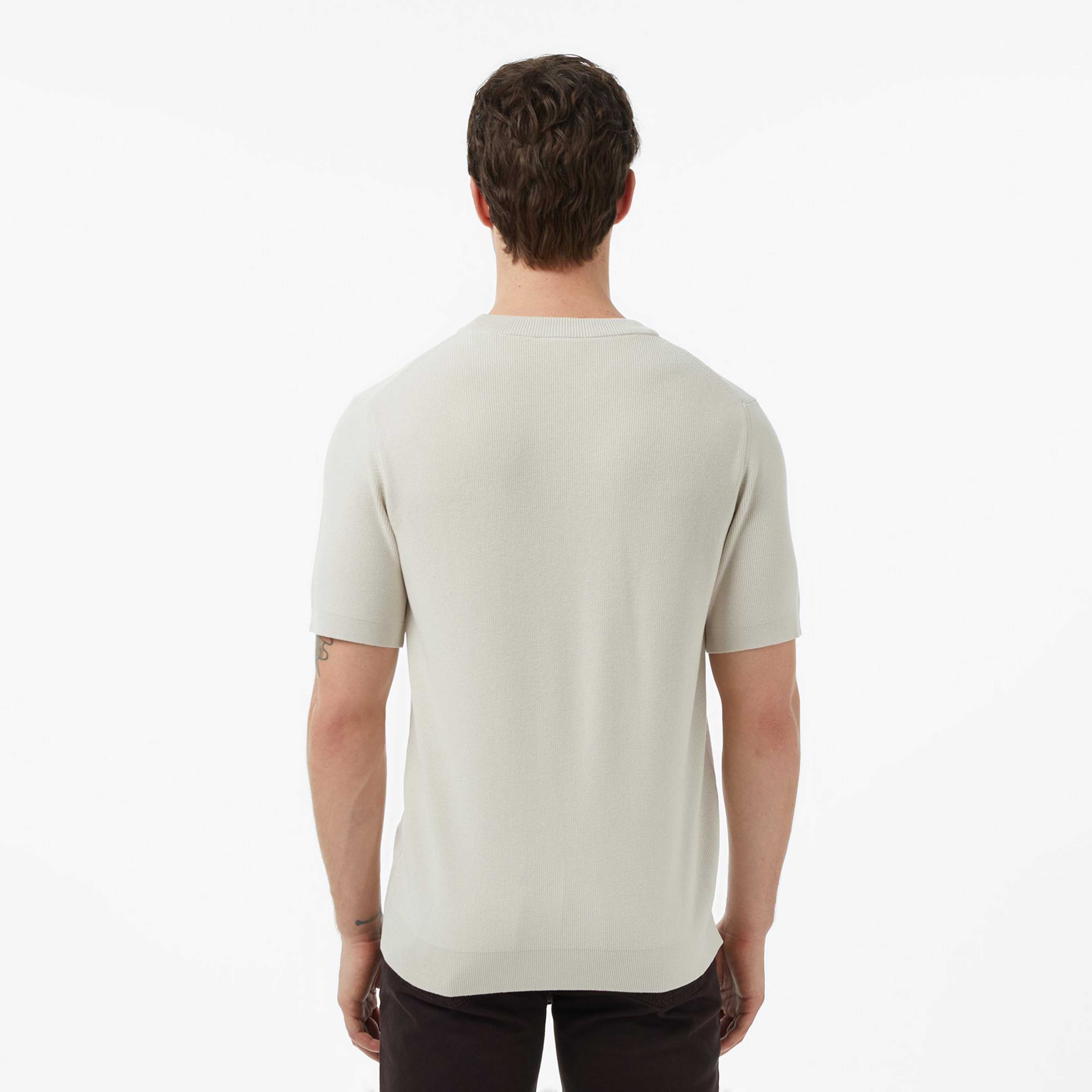 Erkek Classic Fit Kısa Kollu Bisiklet Yaka Bej Triko