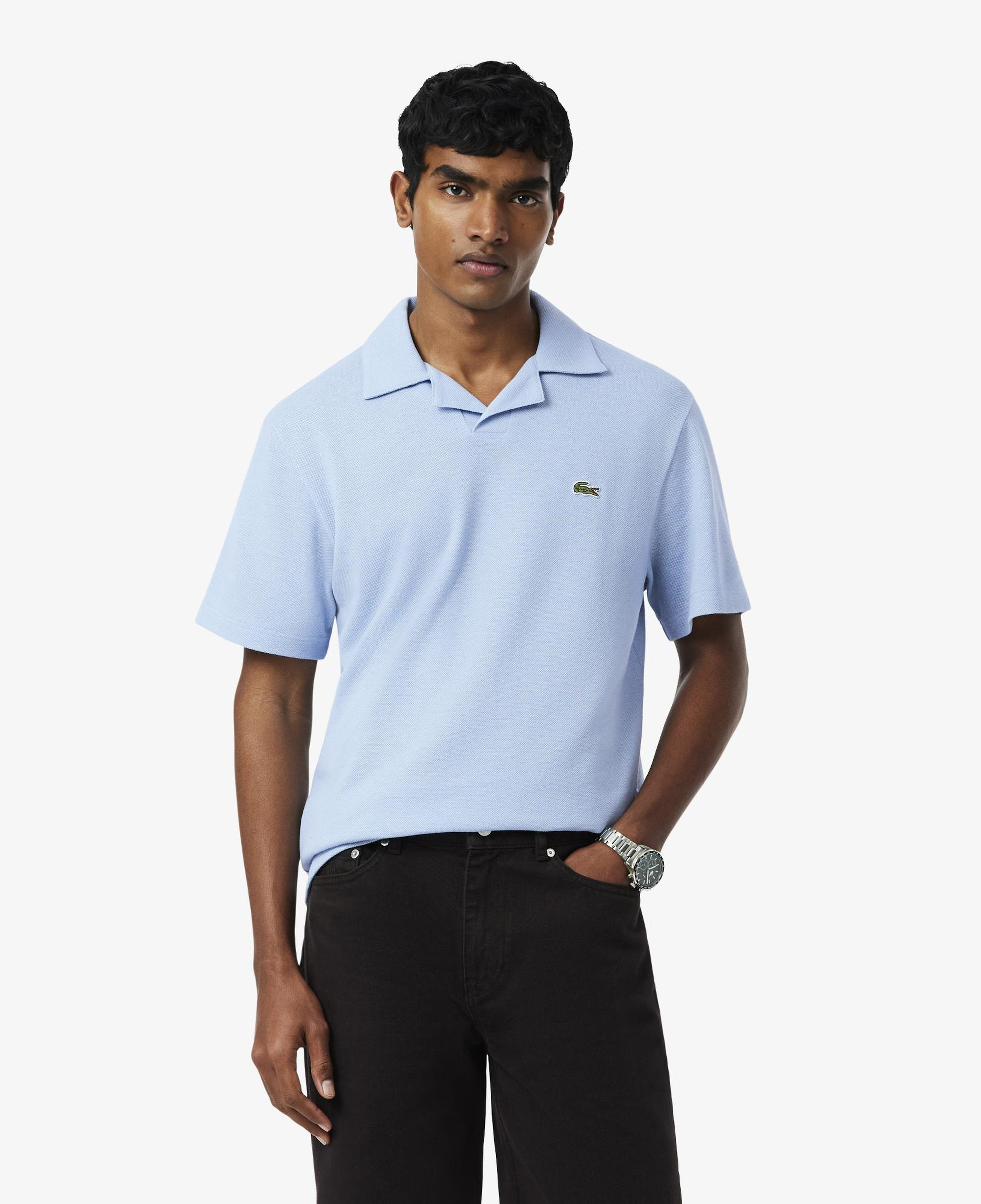 Erkek Classic Fit Keten Mavi Polo