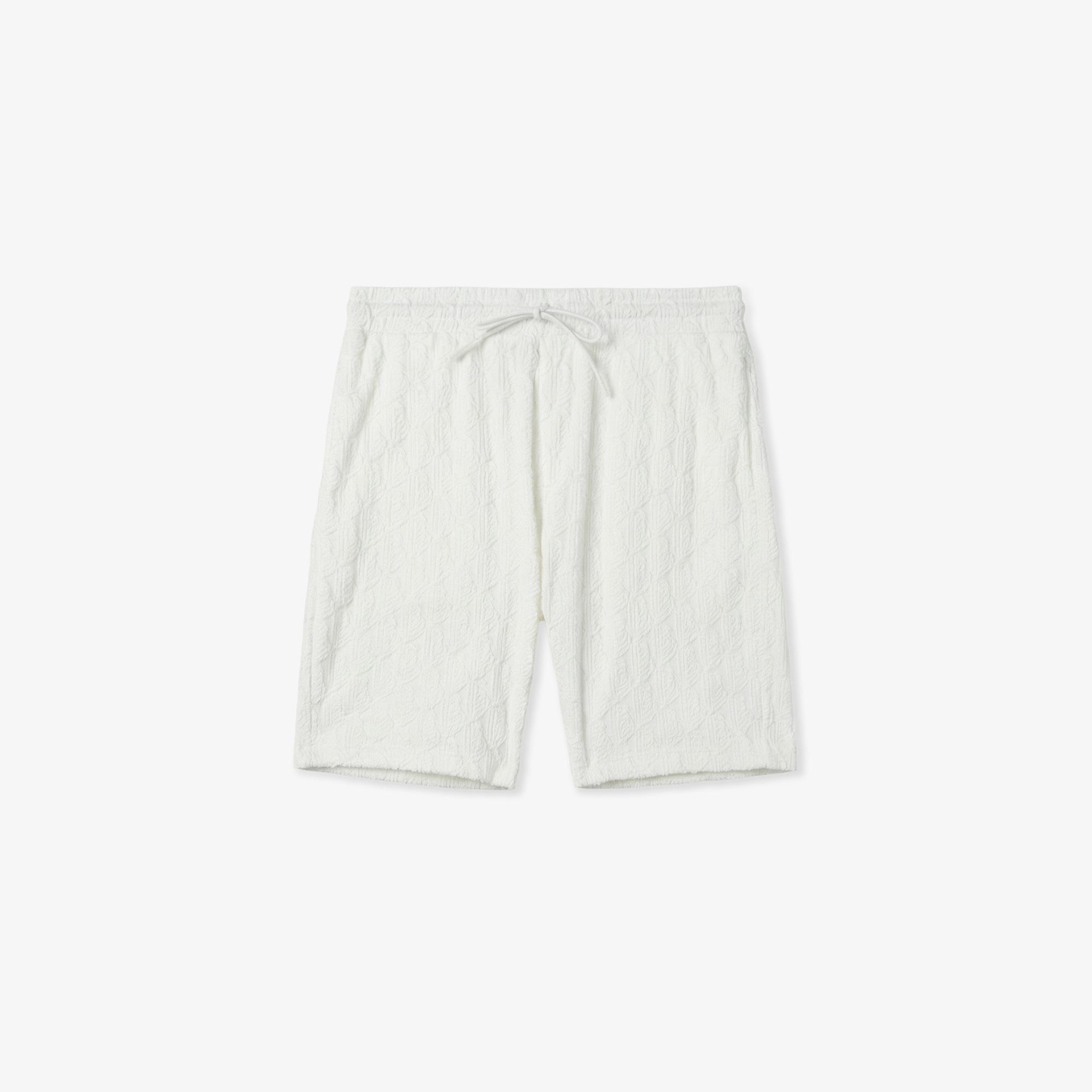 Erkek Relaxed Fit Monogram Beyaz Bermuda Şort