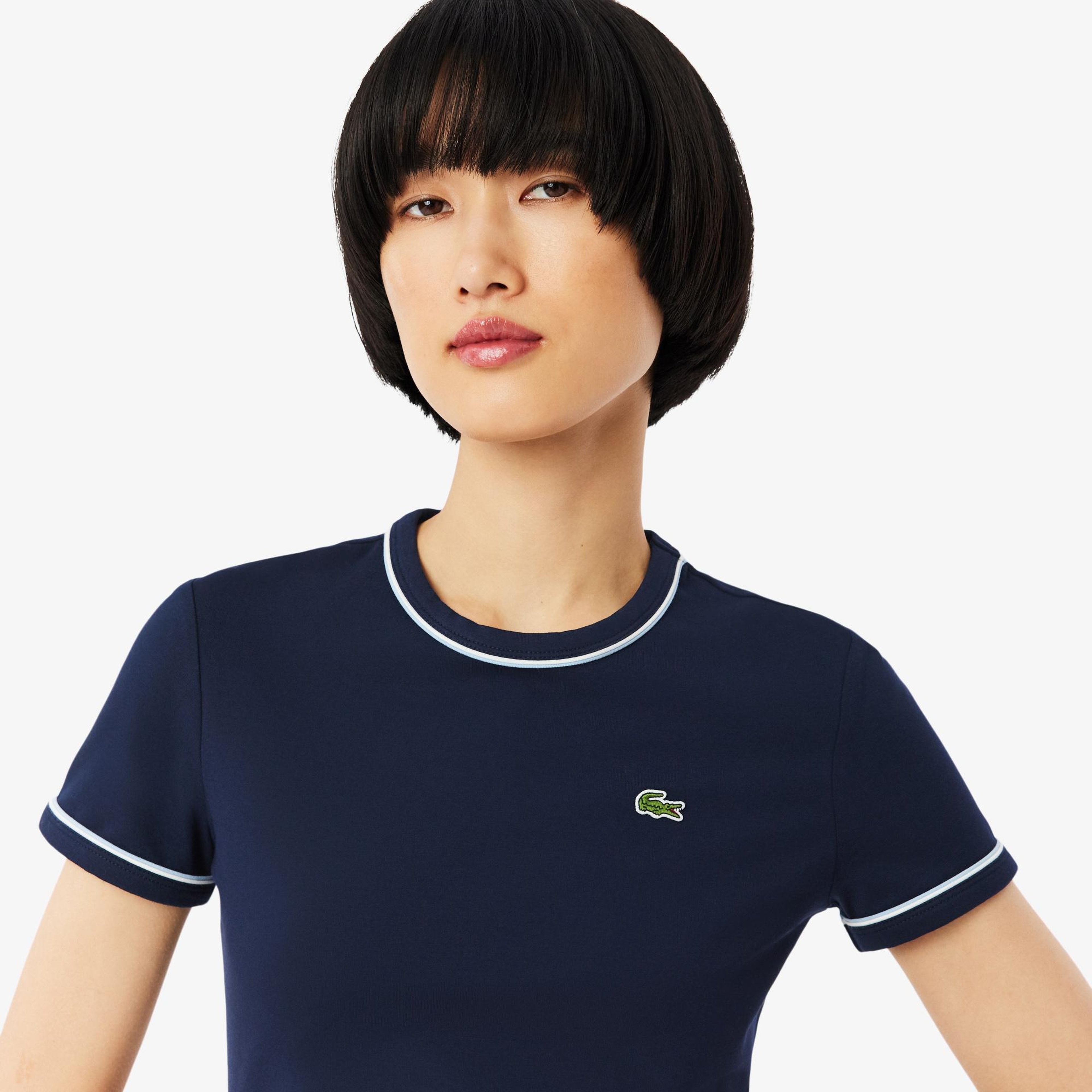 Kadın Slim Fit Bisiklet Yaka Lacivert T-Shirt