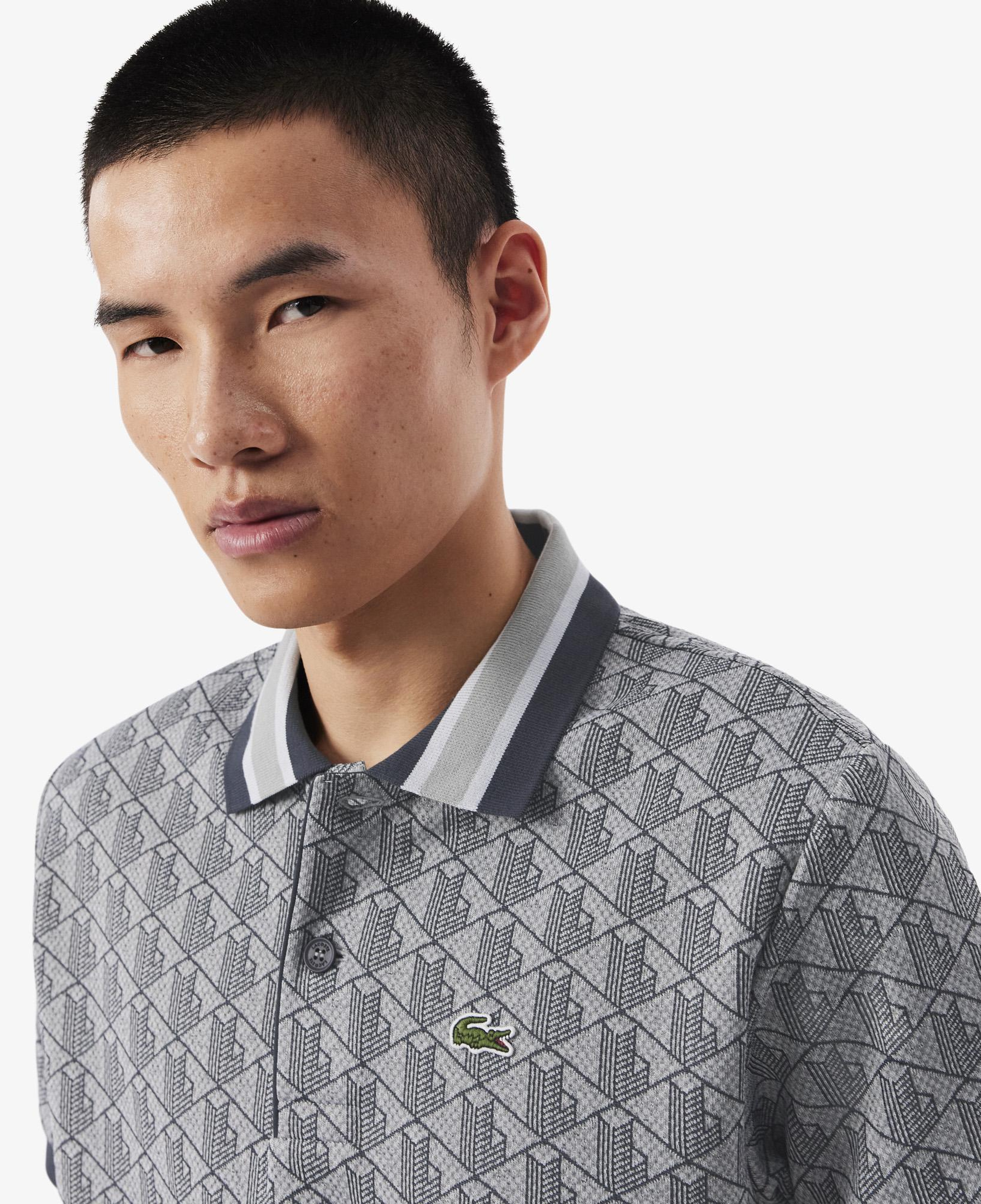 Erkek Classic Fit Monogram Gri Polo
