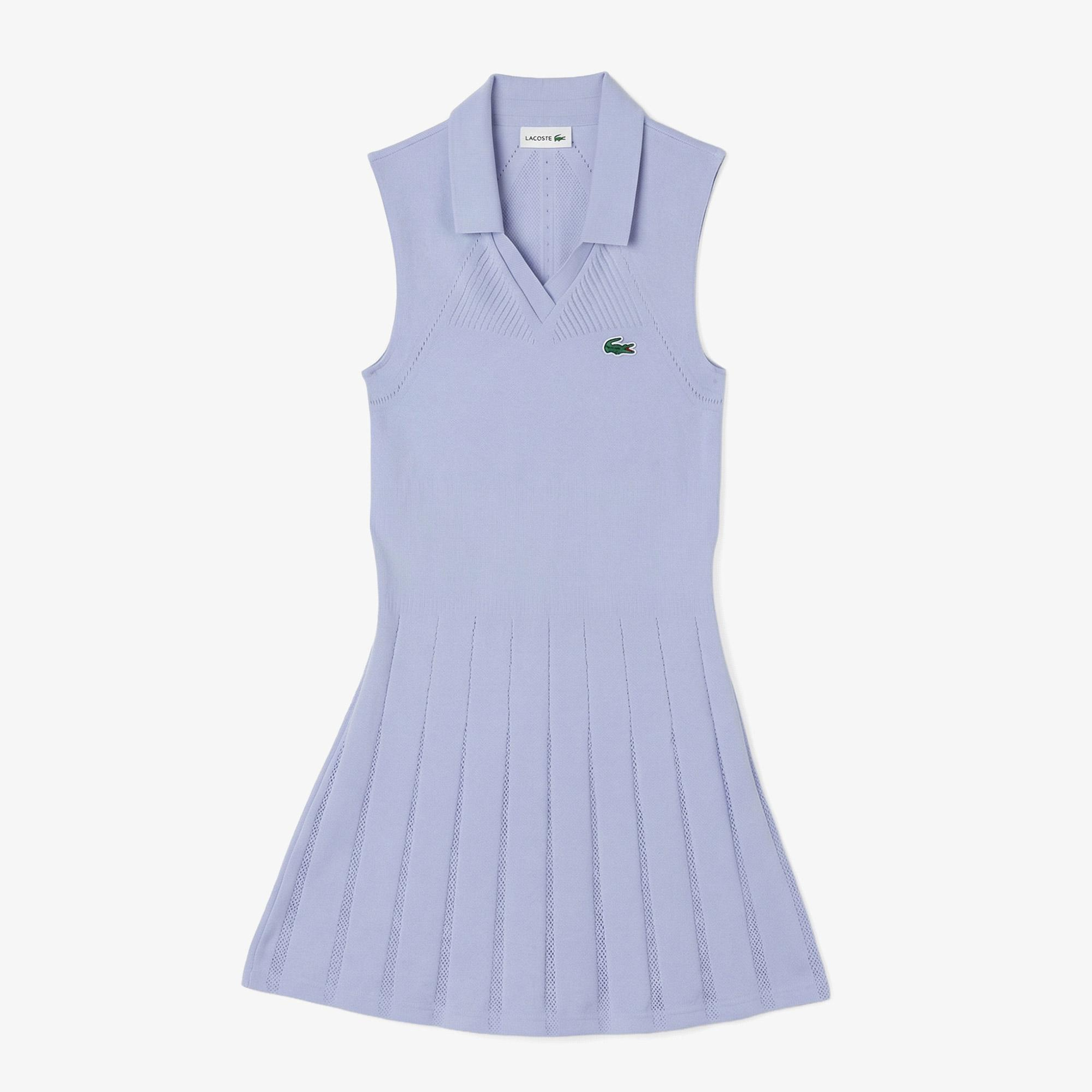 Kadın Flare Fit Kolsuz Polo Yaka Mavi Elbise