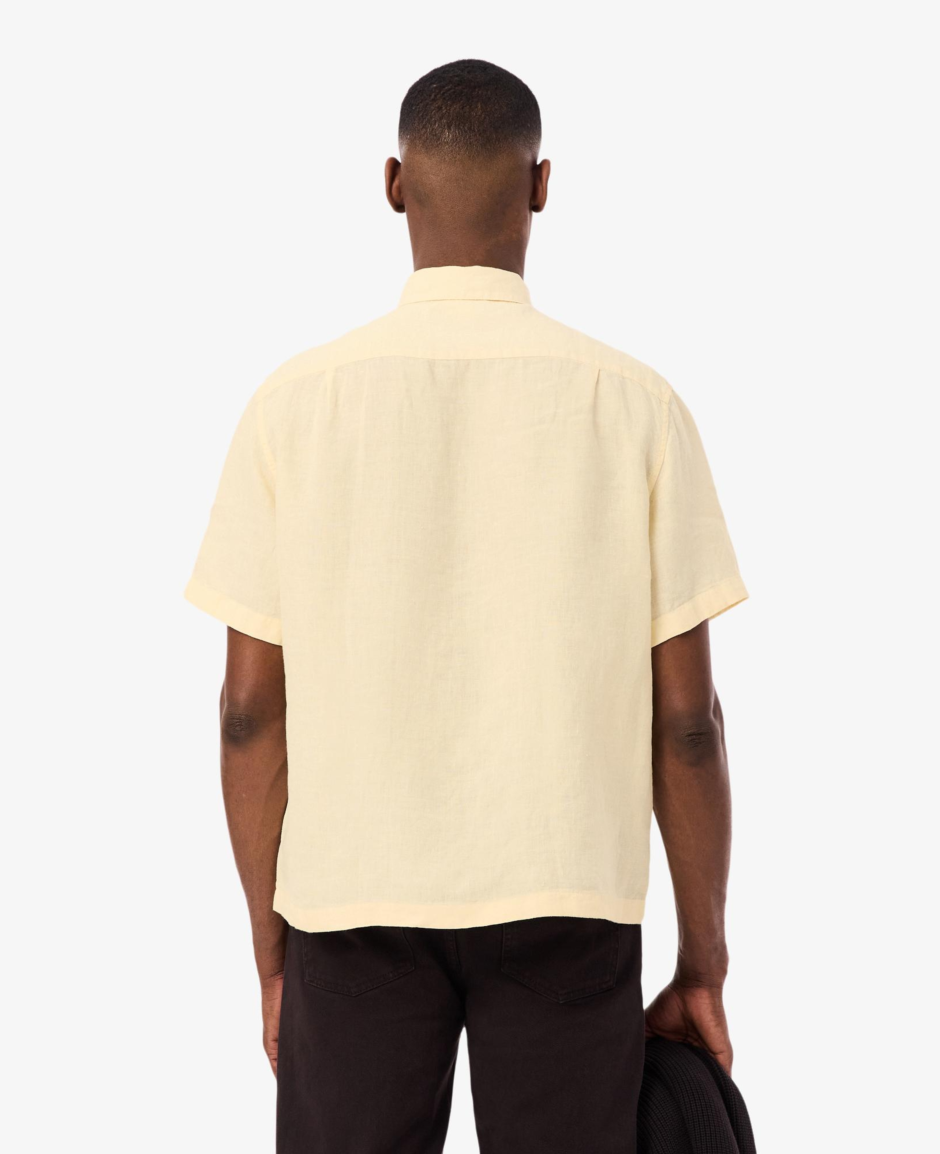 Erkek Relaxed Fit Kısa Kollu Keten Krem Gömlek
