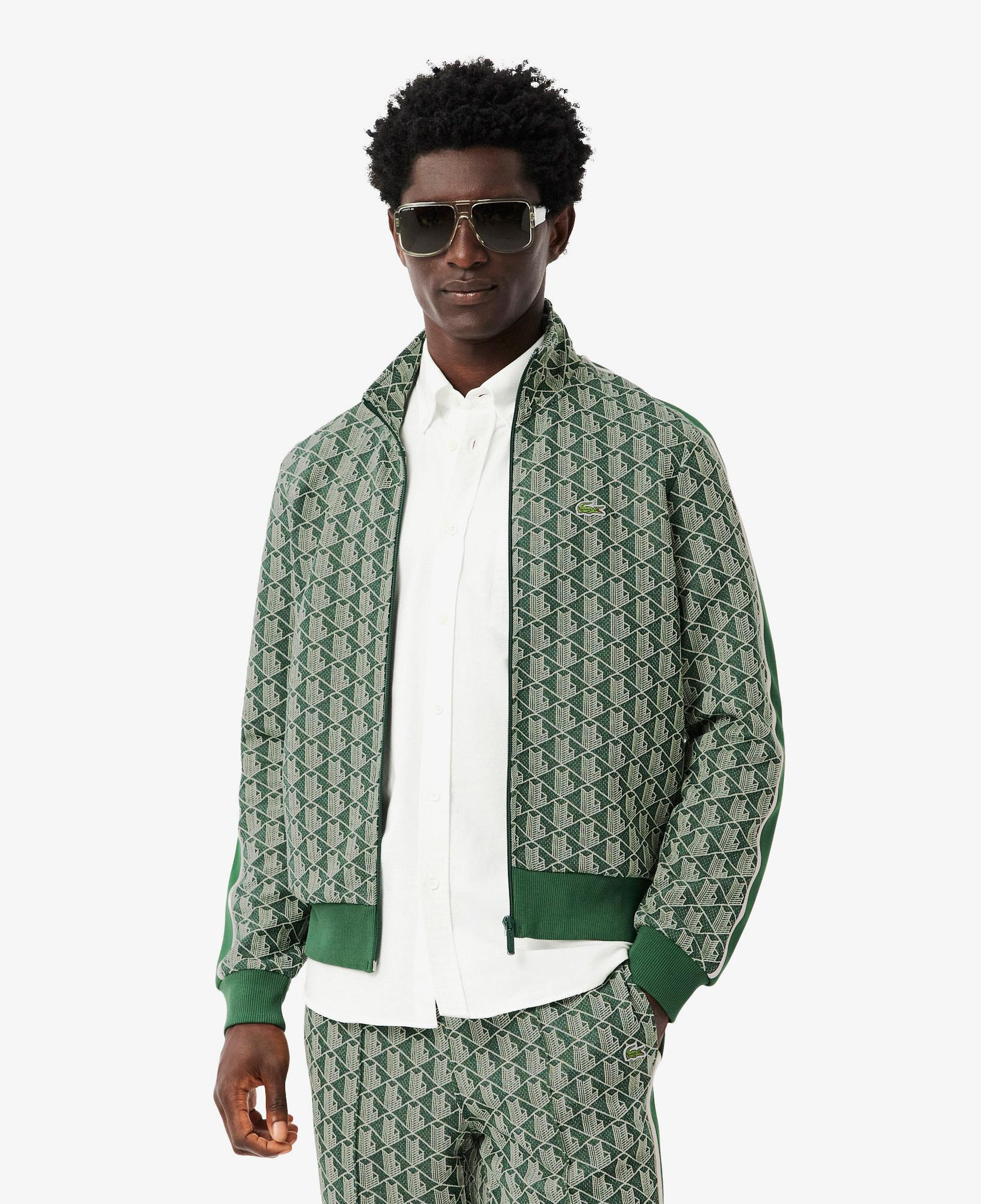 Erkek Regular Fit Dik Yaka Monogram Yeşil Sweatshirt