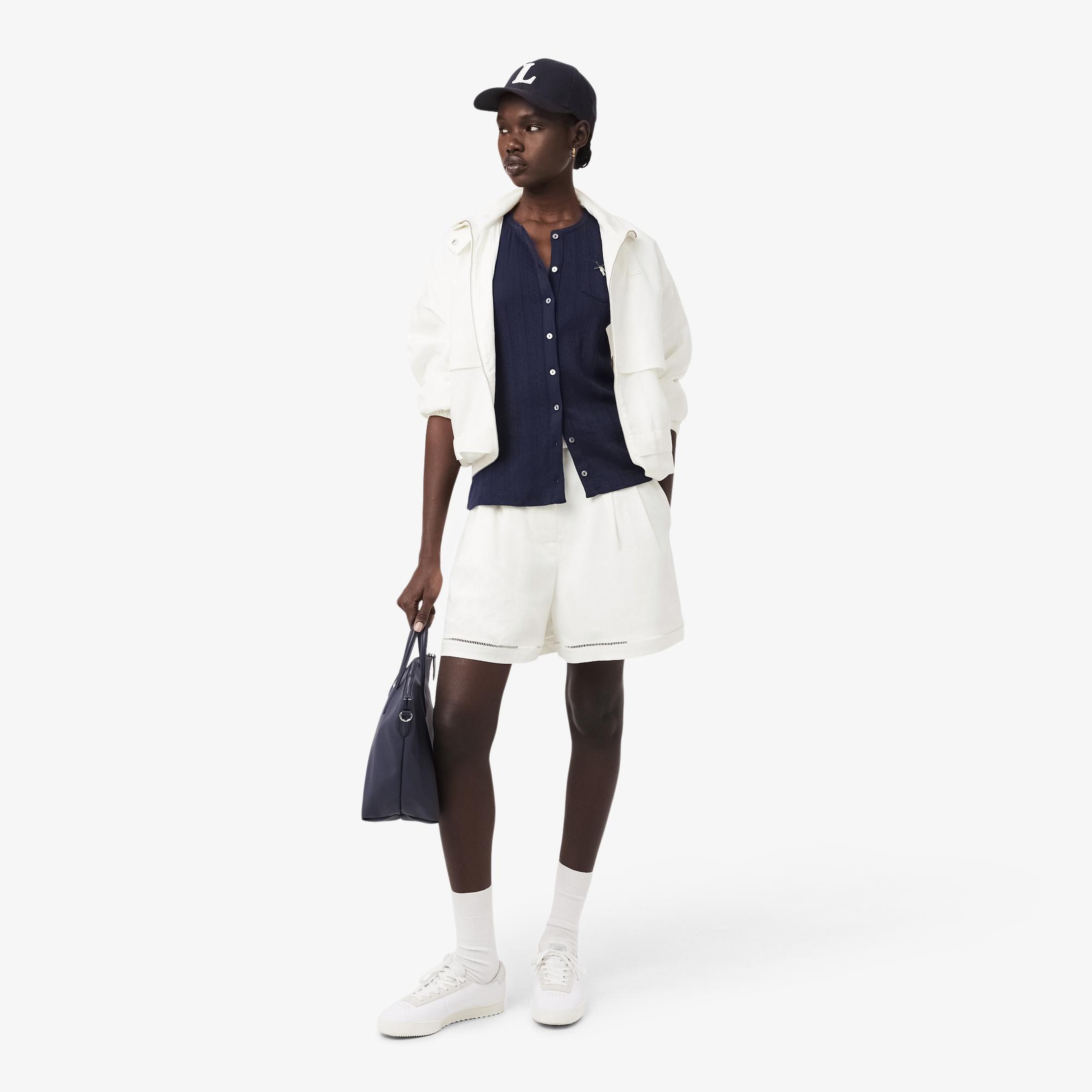 Kadın Oversize Fit Beyaz Bermuda Şort