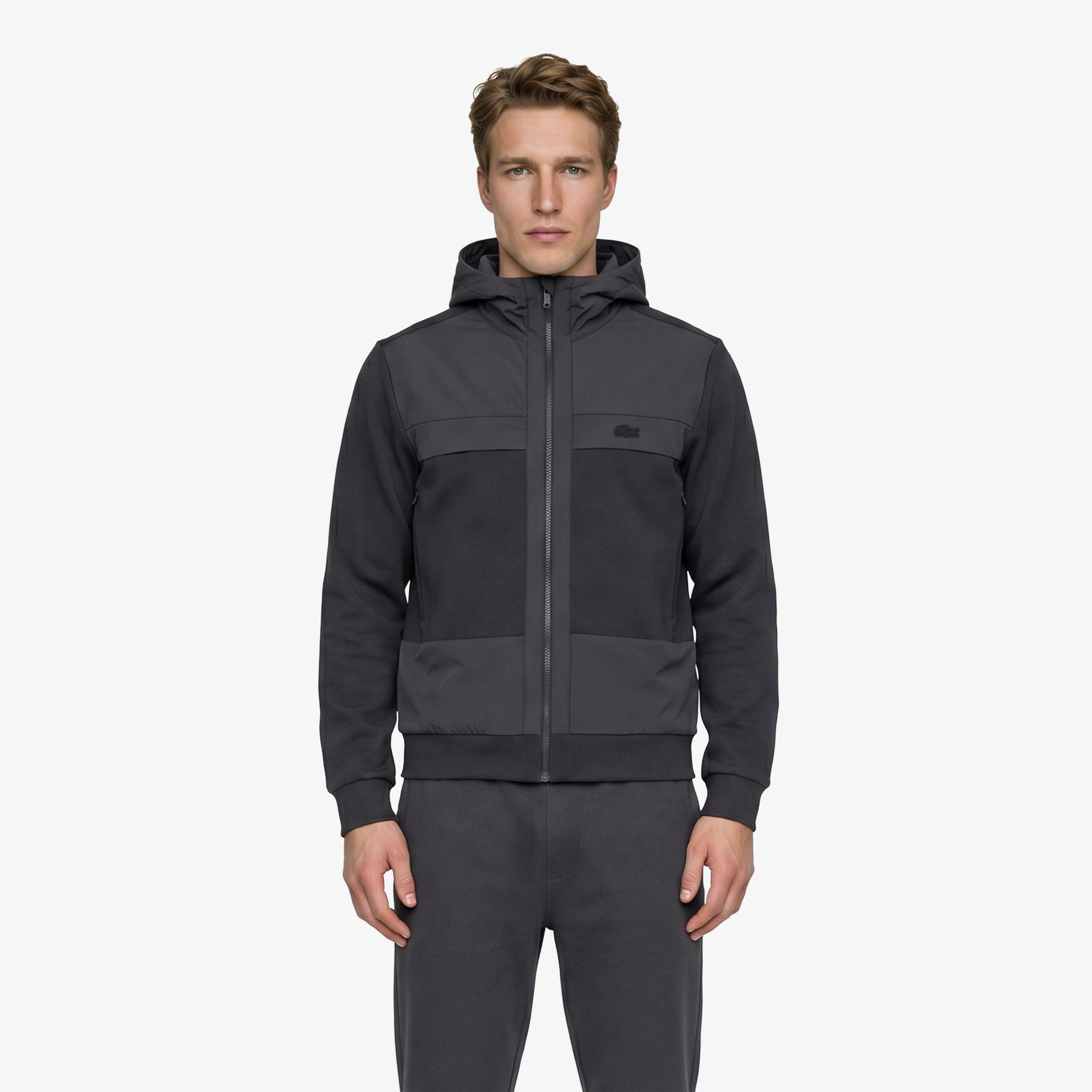 Erkek Regular Fit Fermuarlı Renk Bloklu Koyu Gri Sweatshirt