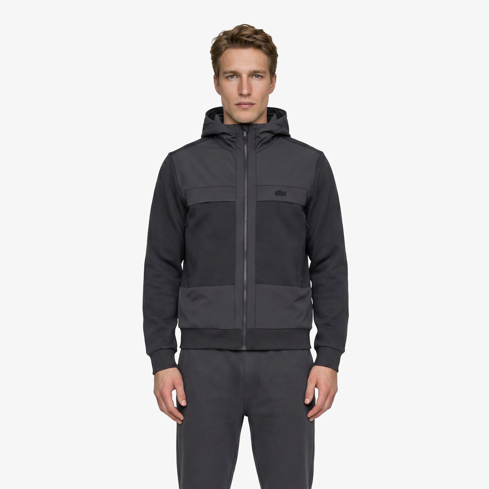 Erkek Regular Fit Fermuarlı Renk Bloklu Koyu Gri Sweatshirt