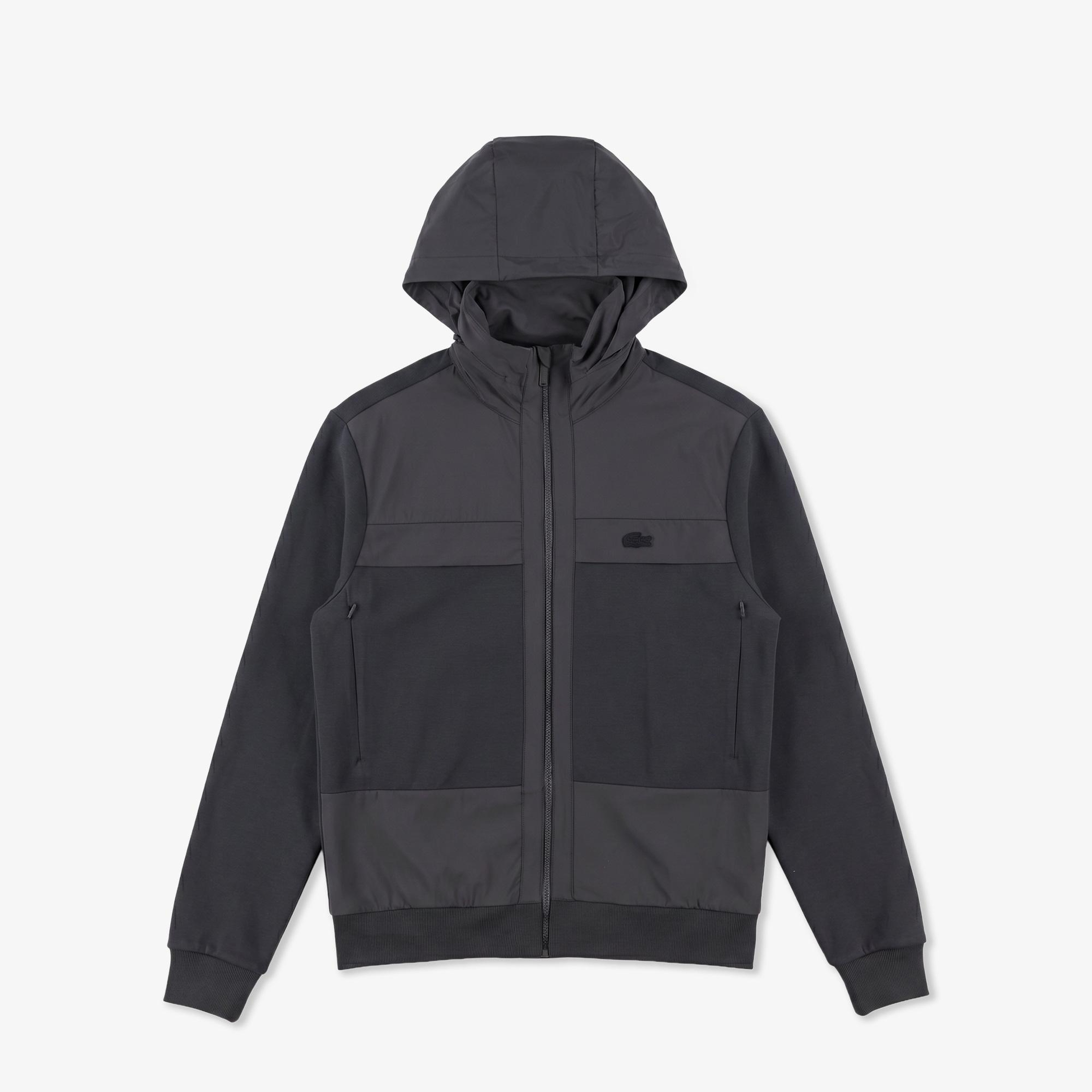 Erkek Regular Fit Fermuarlı Renk Bloklu Koyu Gri Sweatshirt