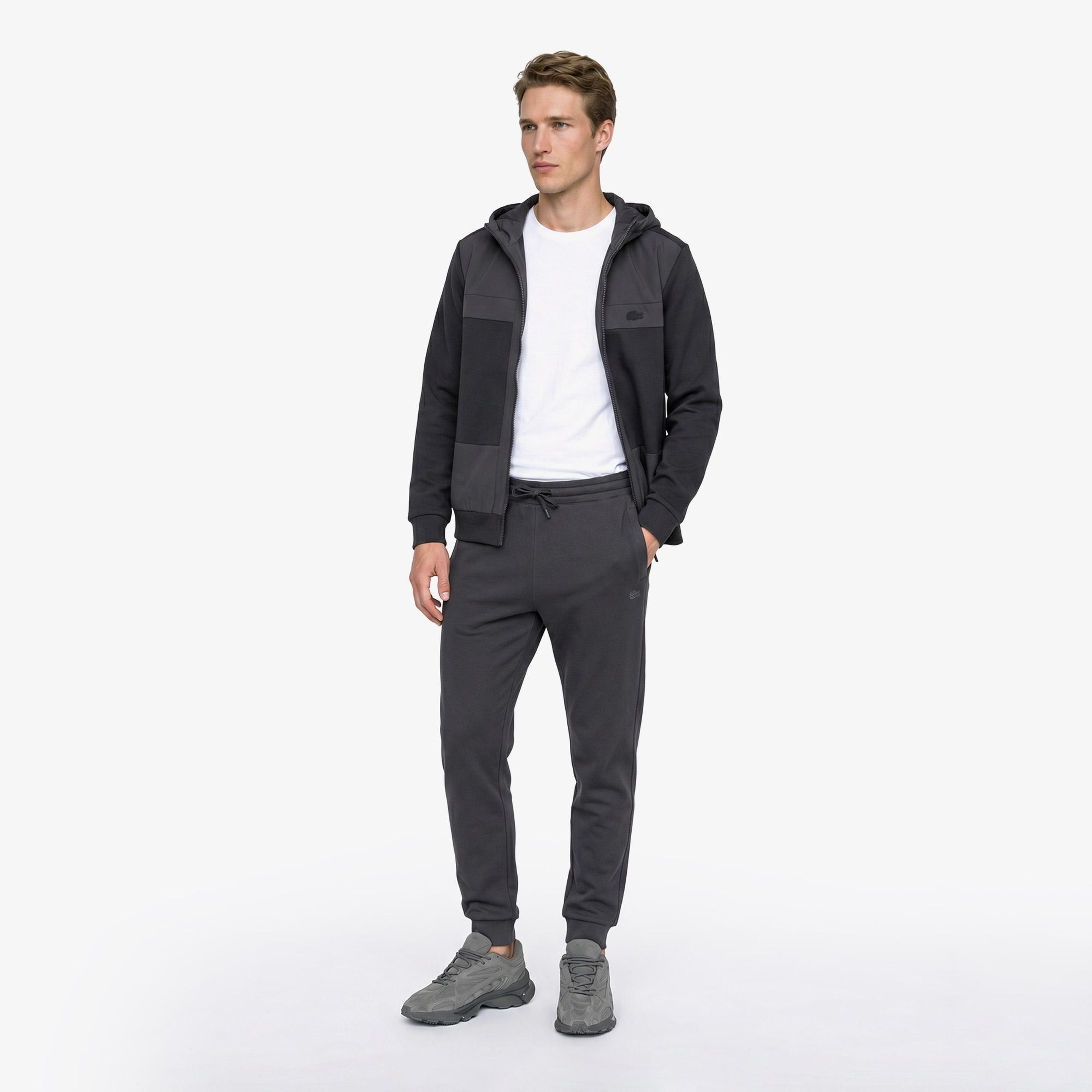 Erkek Regular Fit Fermuarlı Renk Bloklu Koyu Gri Sweatshirt