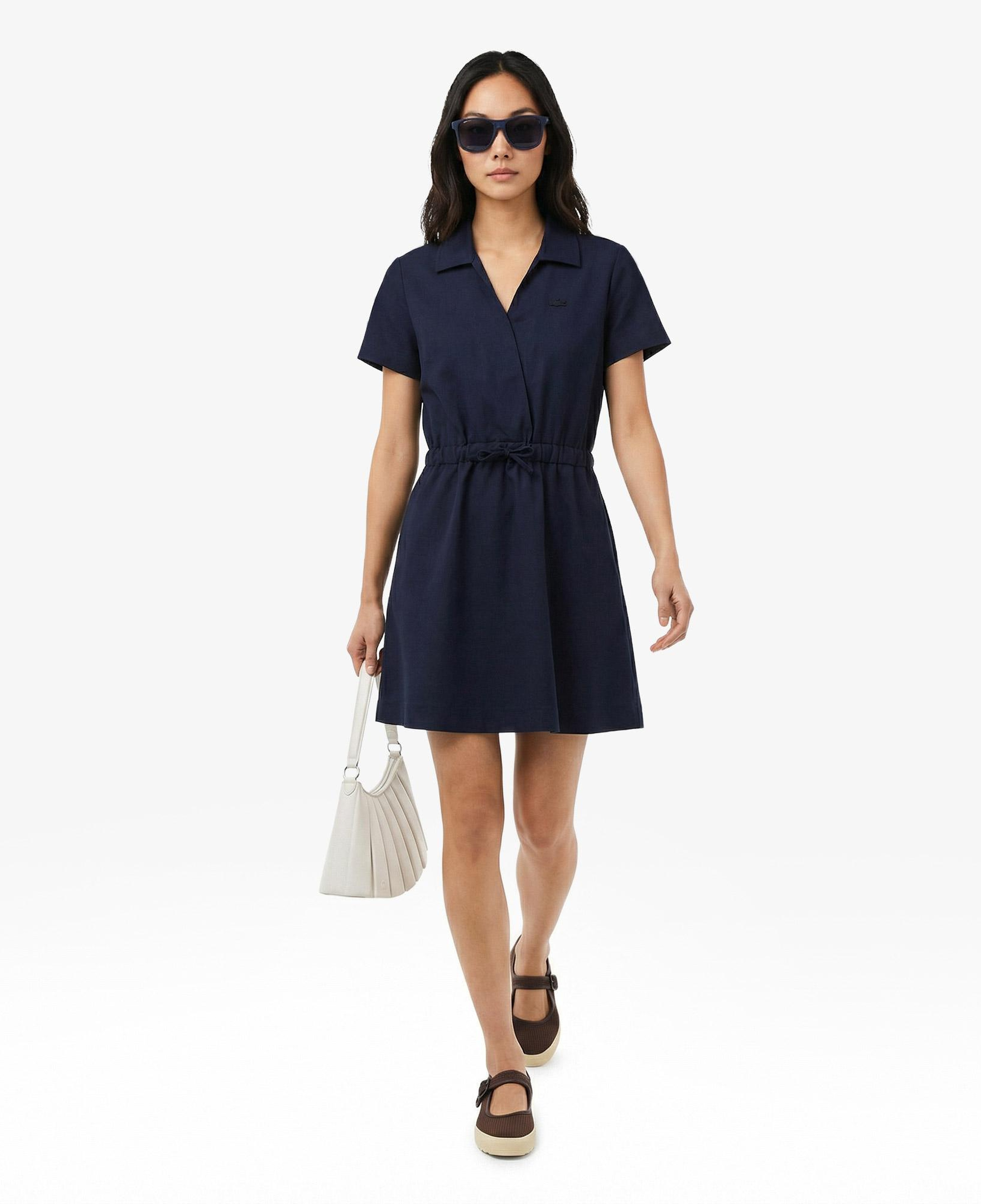 Kadın Flare Fit Kısa Kollu Polo Yaka Lacivert Elbise