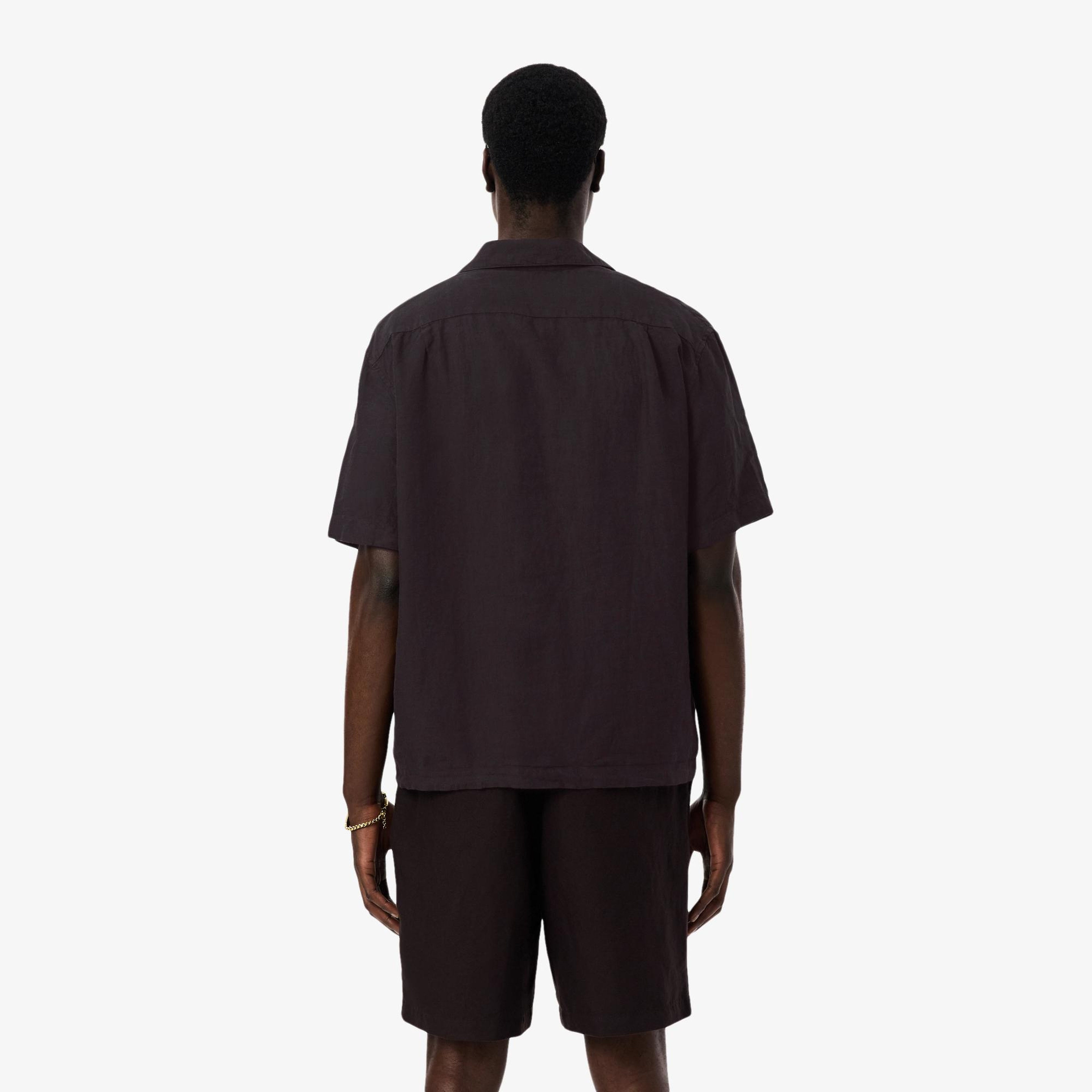 Erkek Relaxed Fit Kısa Kollu Koyu Kahverengi Gömlek