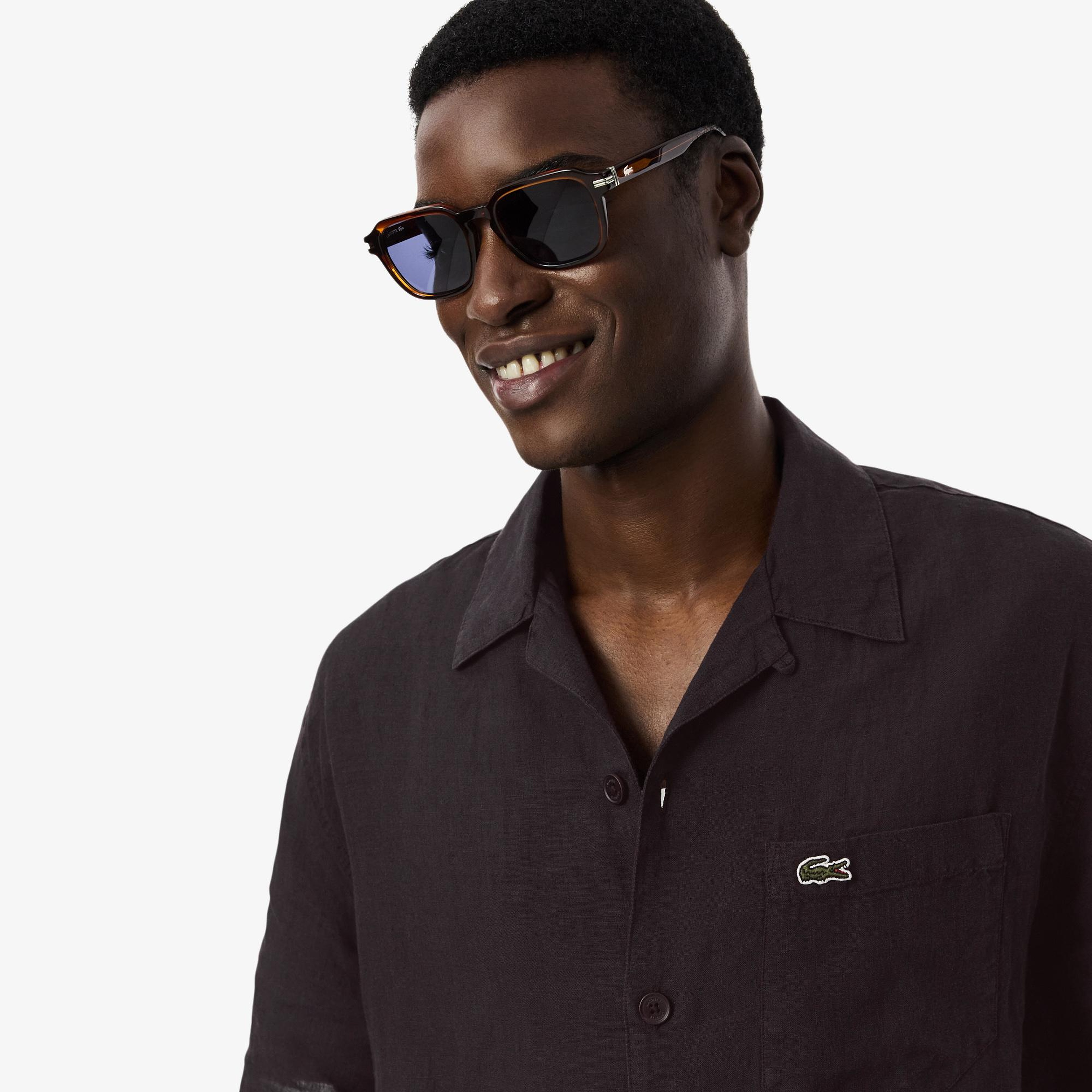 Erkek Relaxed Fit Kısa Kollu Koyu Kahverengi Gömlek