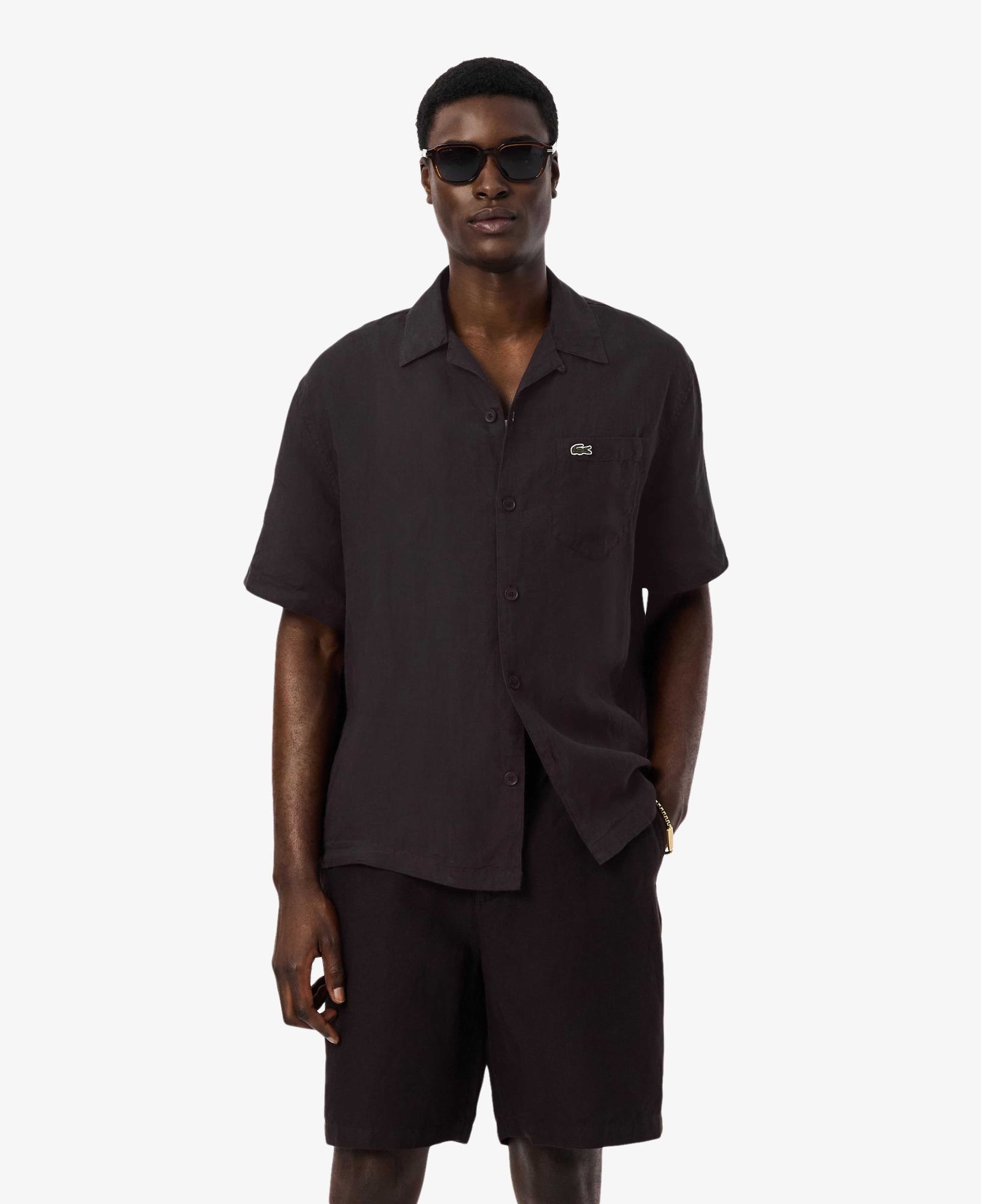 Erkek Relaxed Fit Kısa Kollu Koyu Kahverengi Gömlek