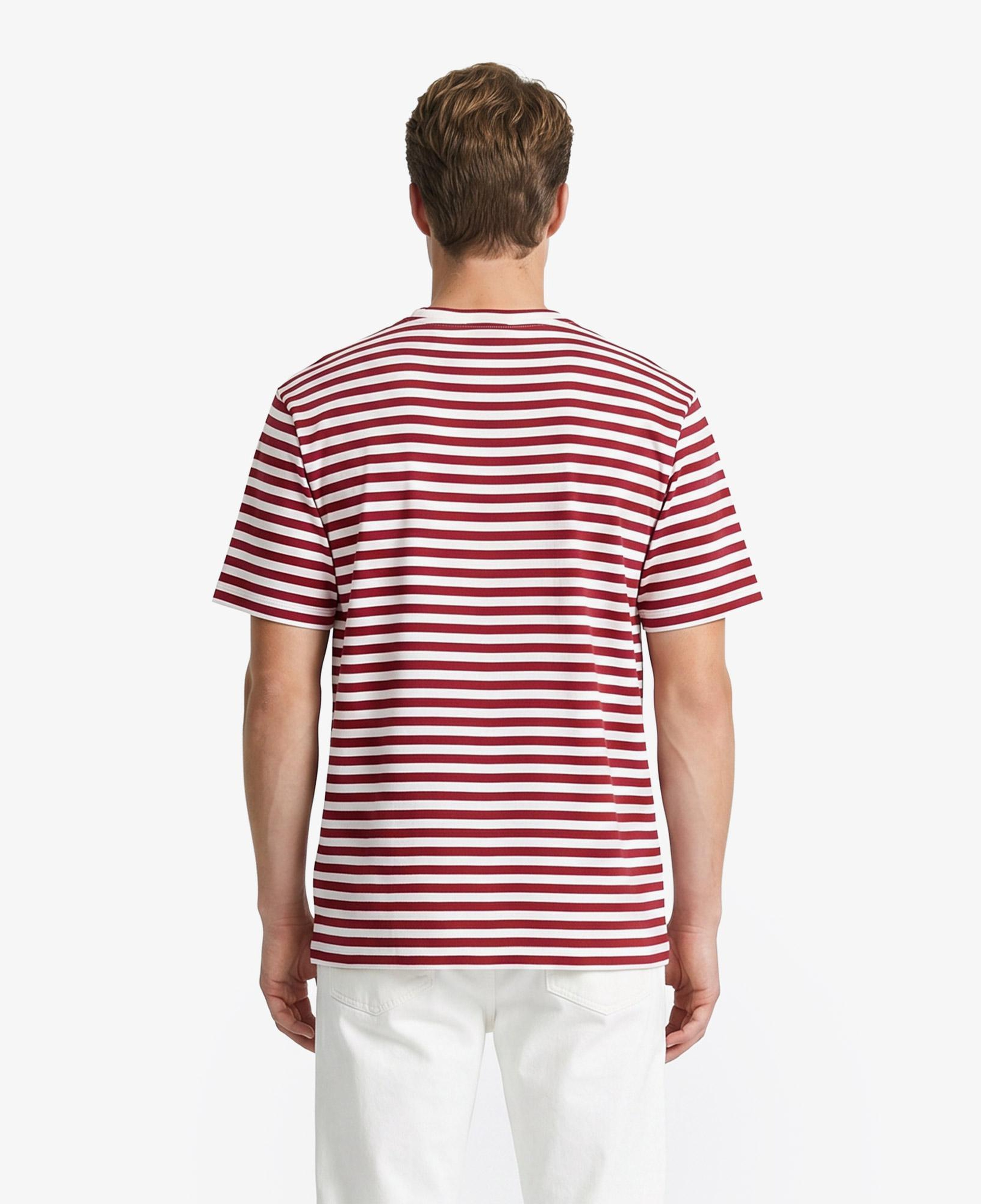 Erkek Relaxed Fit Bisiklet Yaka Çizgili Bordo T-Shirt
