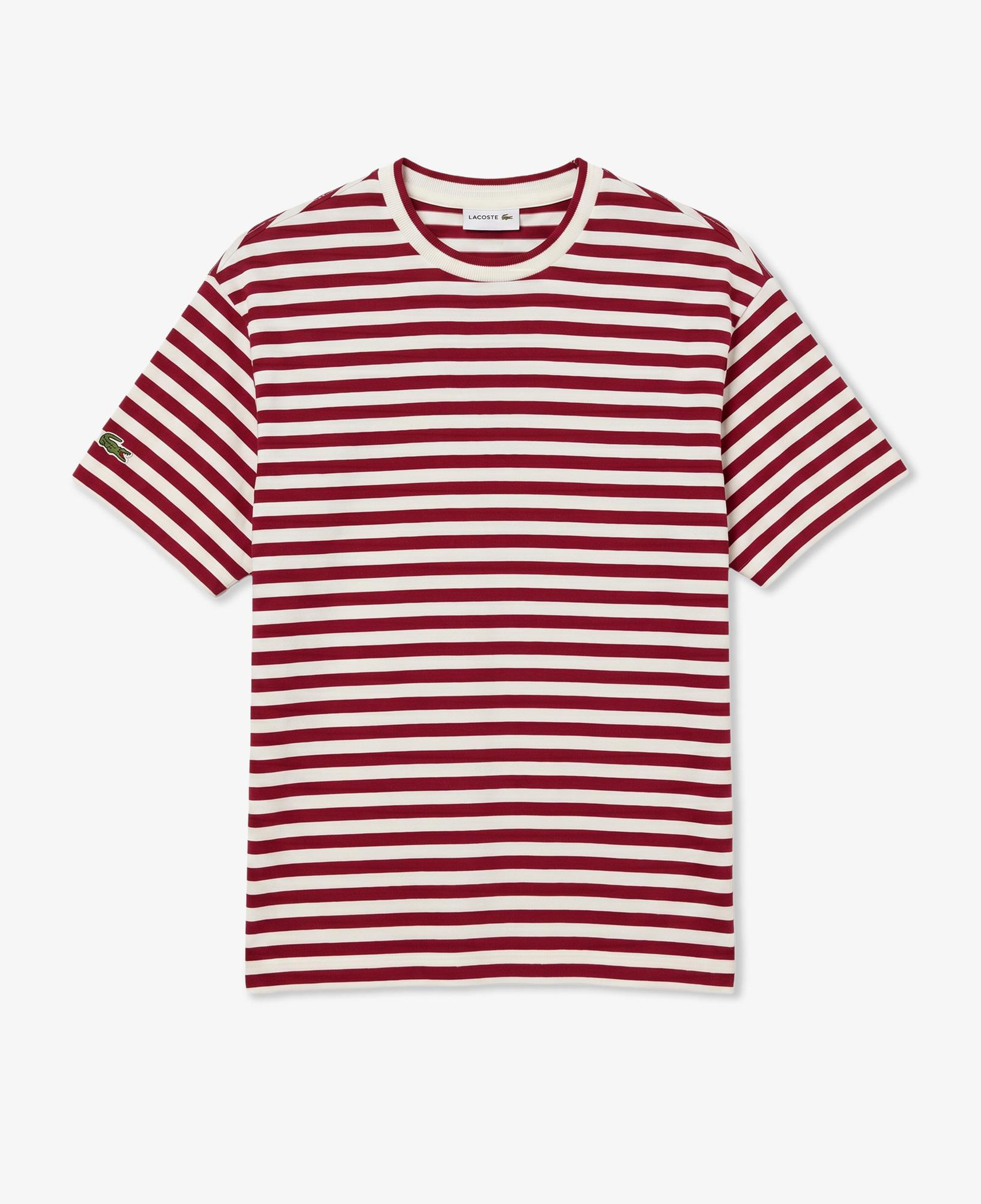 Erkek Relaxed Fit Bisiklet Yaka Çizgili Bordo T-Shirt