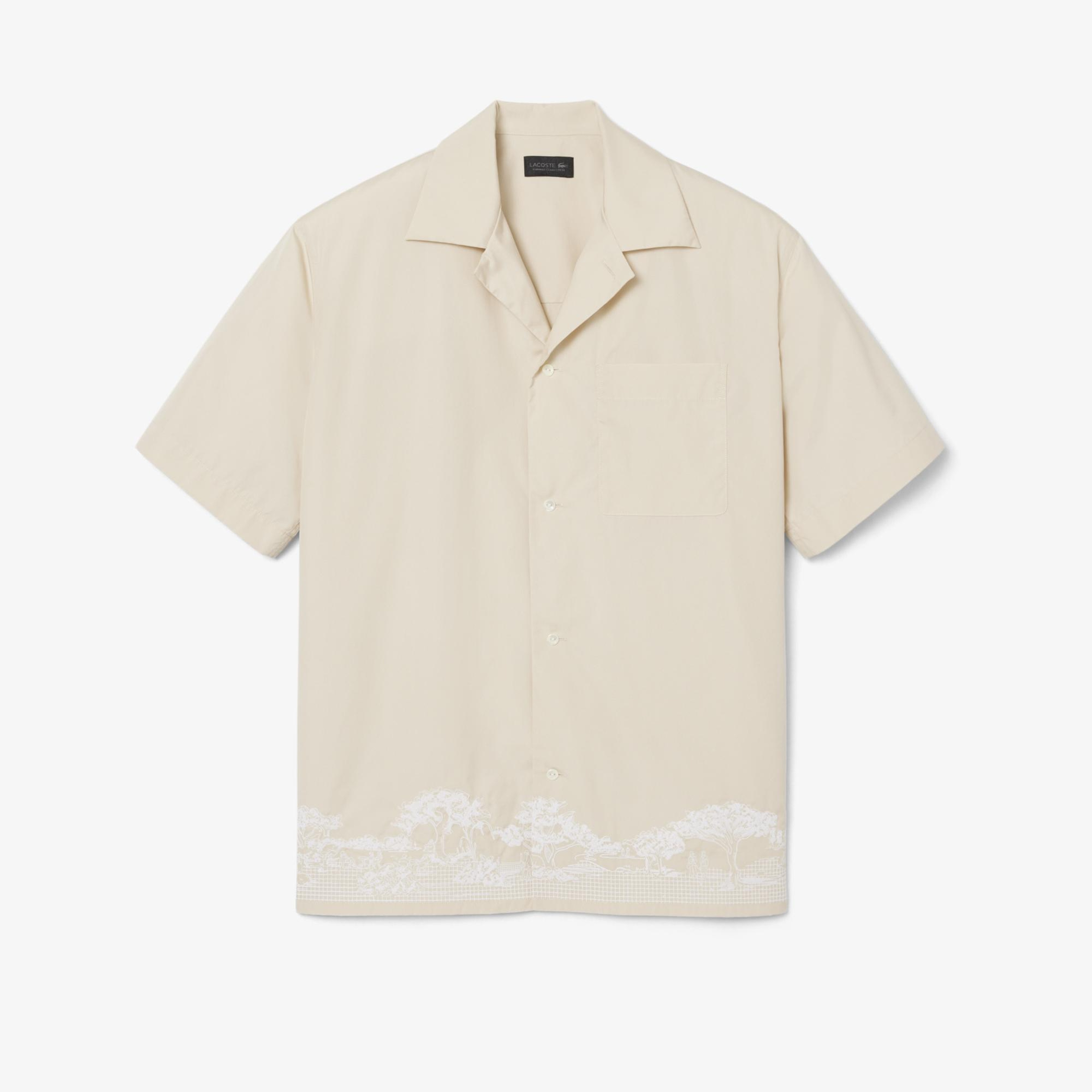 SS26 RUNWAY Unisex Relaxed Fit Kısa Kollu Desenli Bej Gömlek