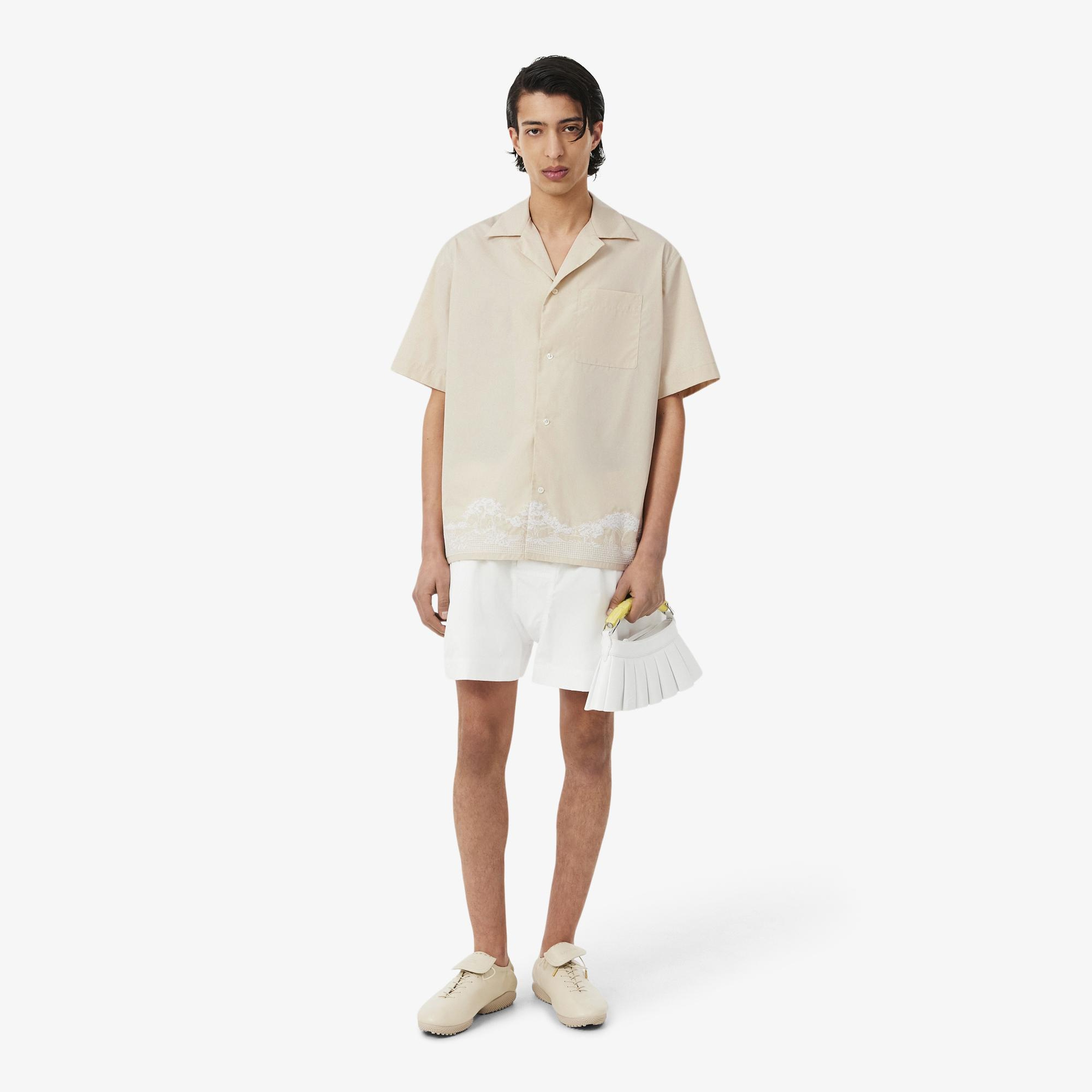 SS26 RUNWAY Unisex Relaxed Fit Kısa Kollu Desenli Bej Gömlek
