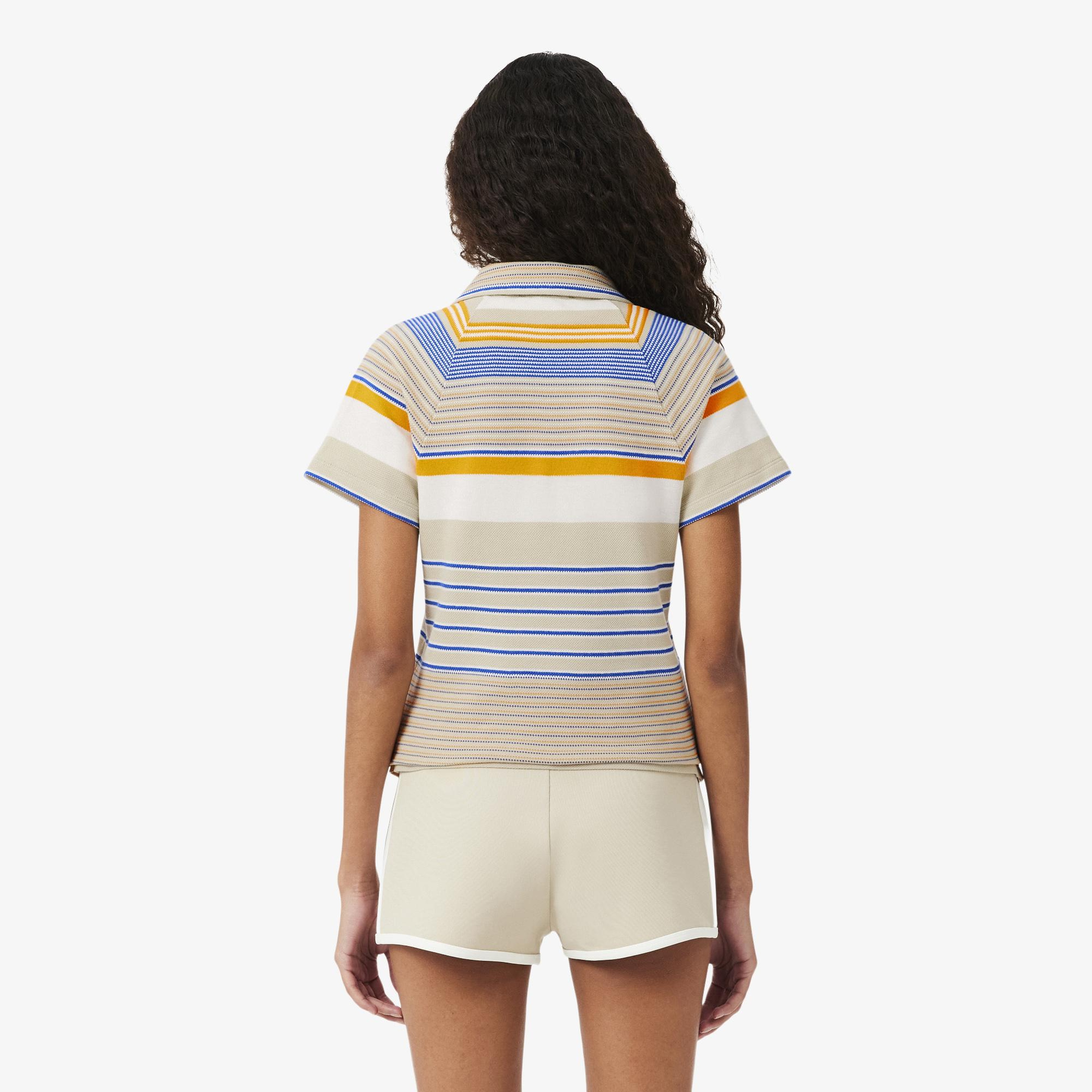 SS26 RUNWAY Kadın Slim Fit Çizgili Bej Polo