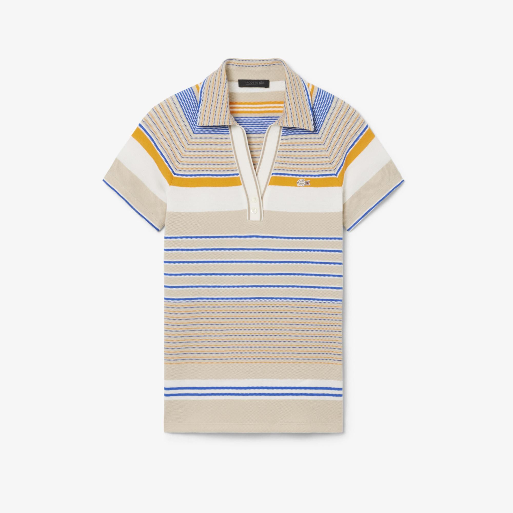 SS26 RUNWAY Kadın Slim Fit Çizgili Bej Polo