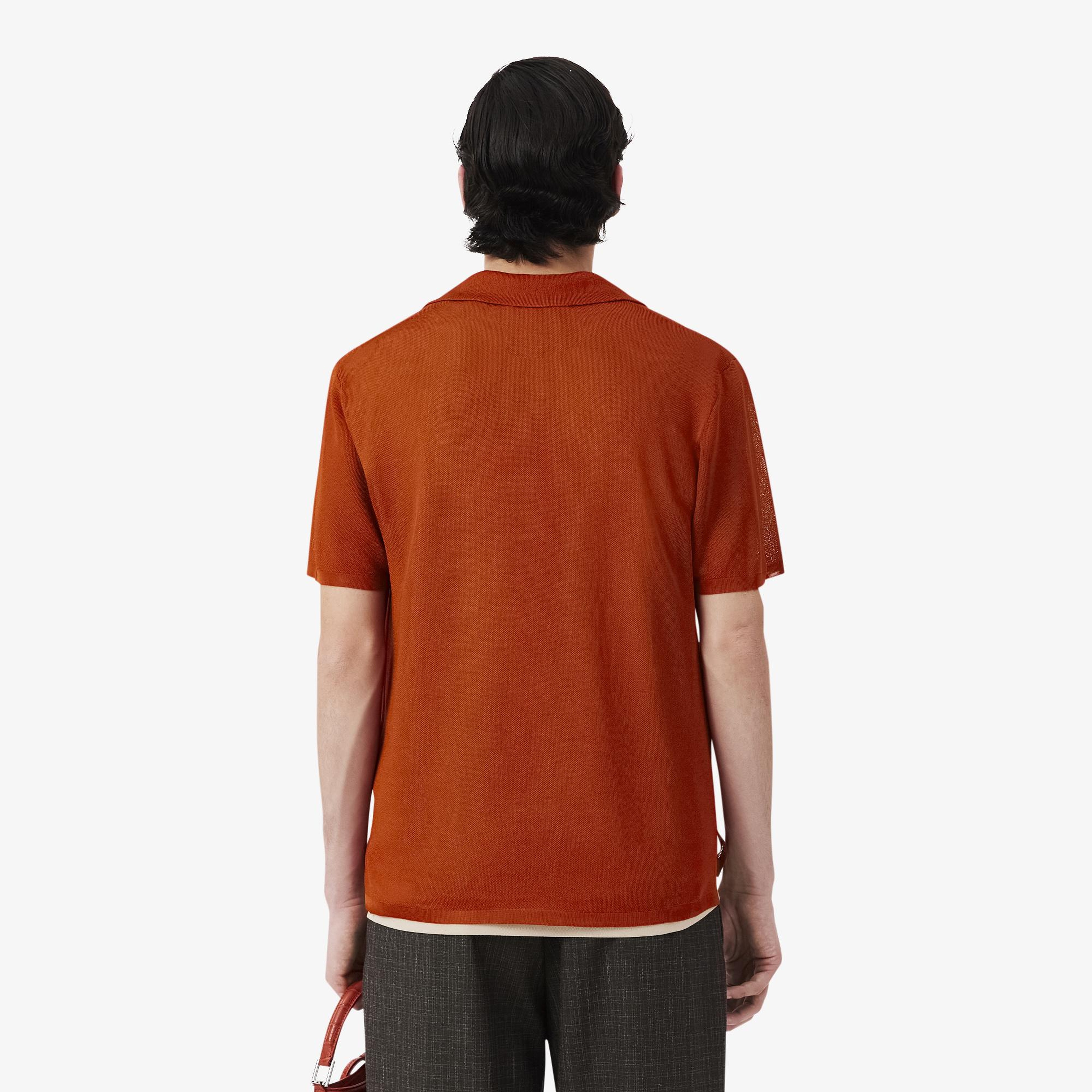 SS26 RUNWAY Erkek Slim Fit Kısa Kollu Polo Yaka Saten Turuncu Triko