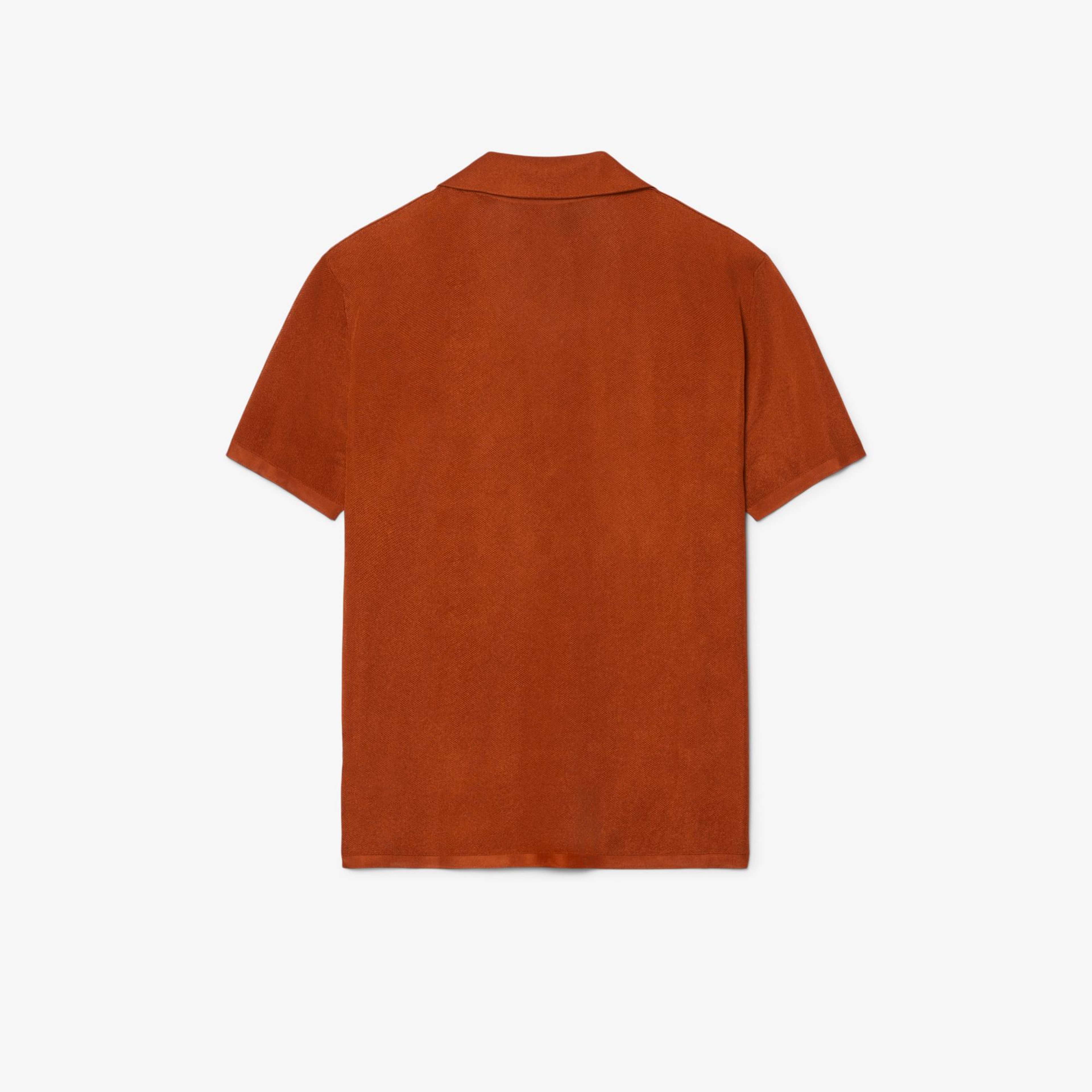 SS26 RUNWAY Erkek Slim Fit Kısa Kollu Polo Yaka Saten Turuncu Triko