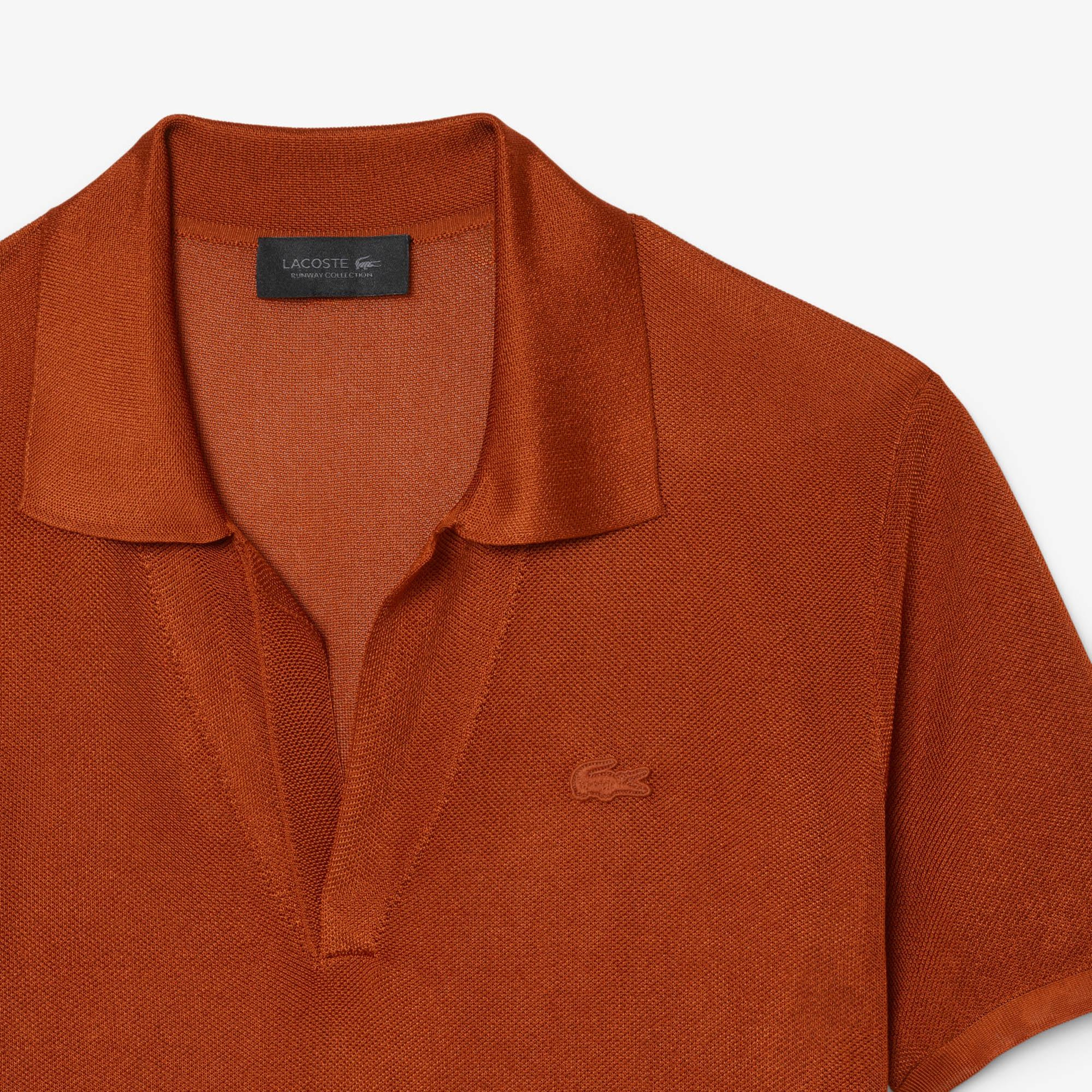 SS26 RUNWAY Erkek Slim Fit Kısa Kollu Polo Yaka Saten Turuncu Triko