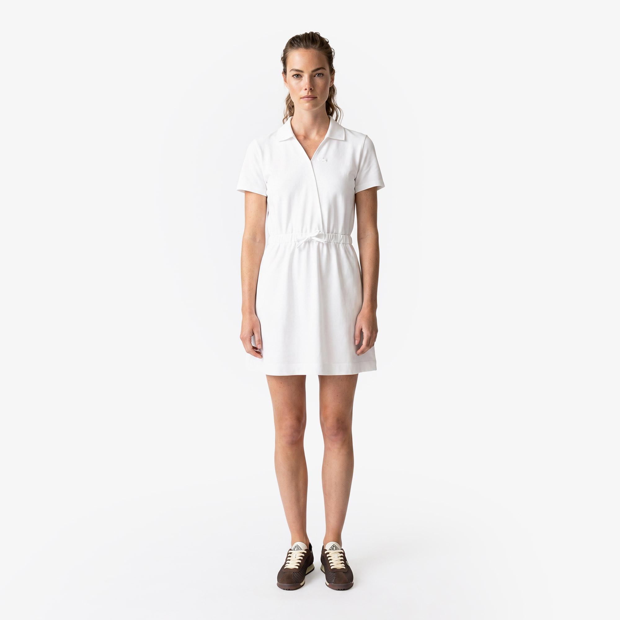 Kadın Flare Fit Kısa Kollu Polo Yaka Krem Elbise