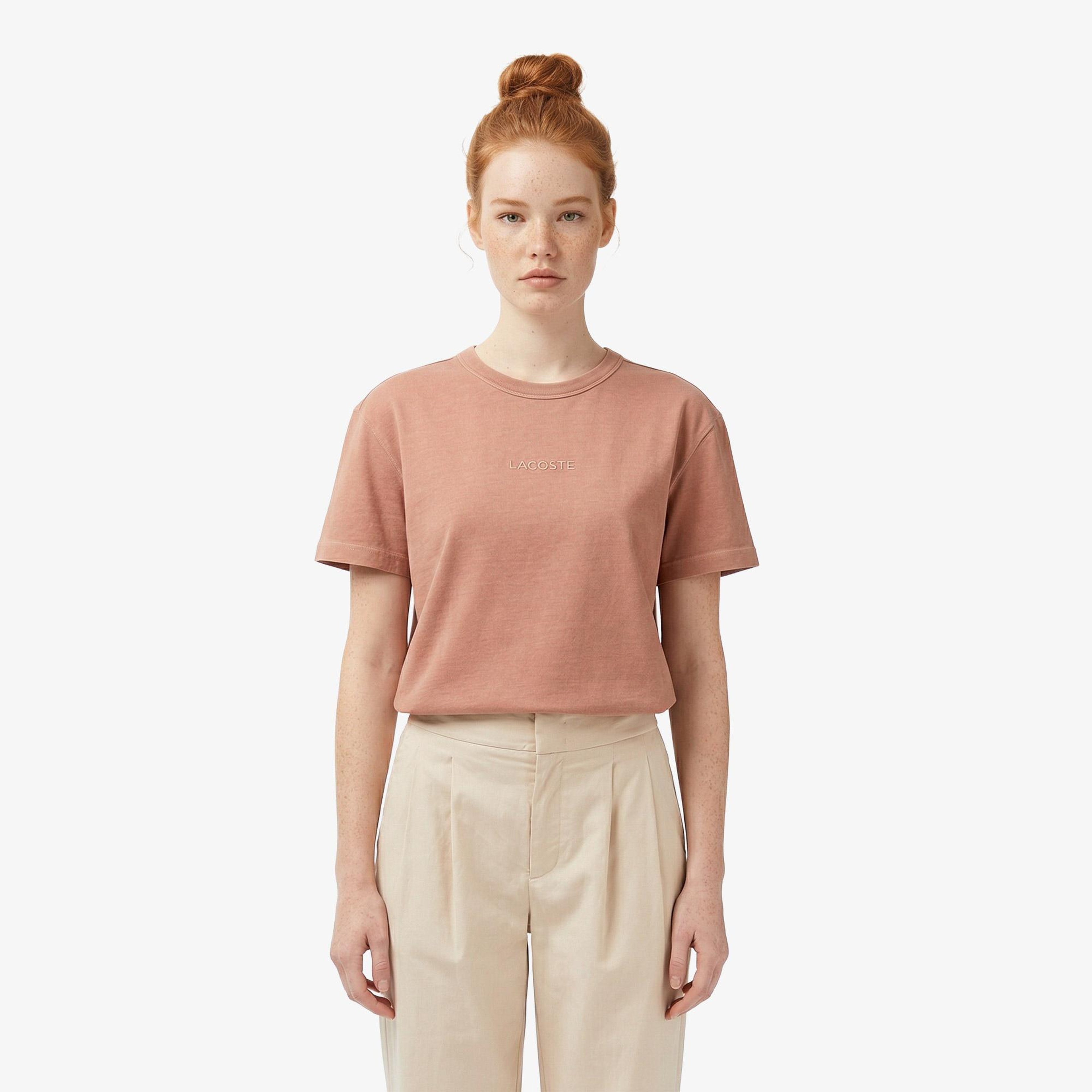 Kadın Relaxed Fit Bisiklet Yaka Pembe T-Shirt
