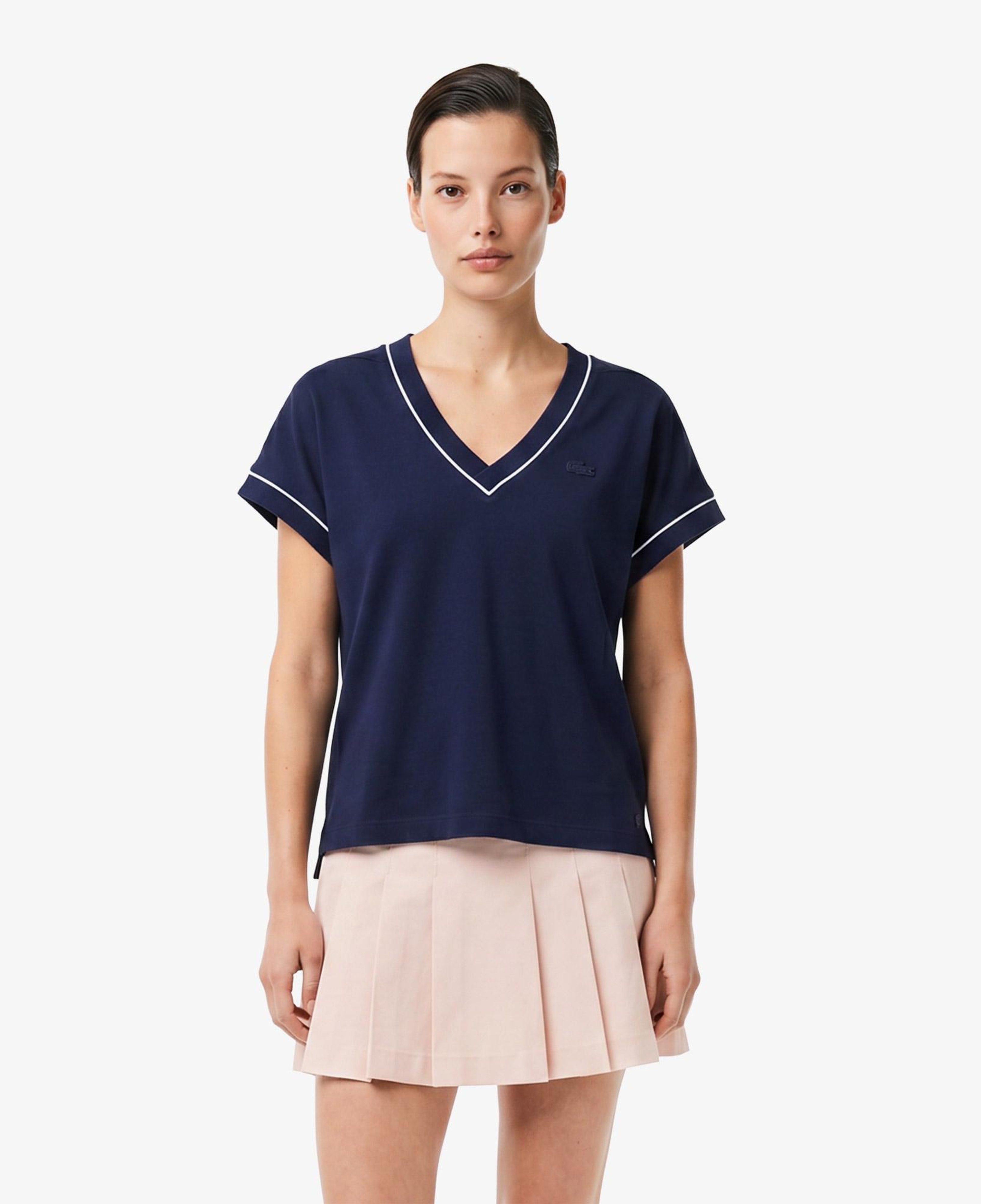 Kadın Loose Fit V Yaka Lacivert T-Shirt