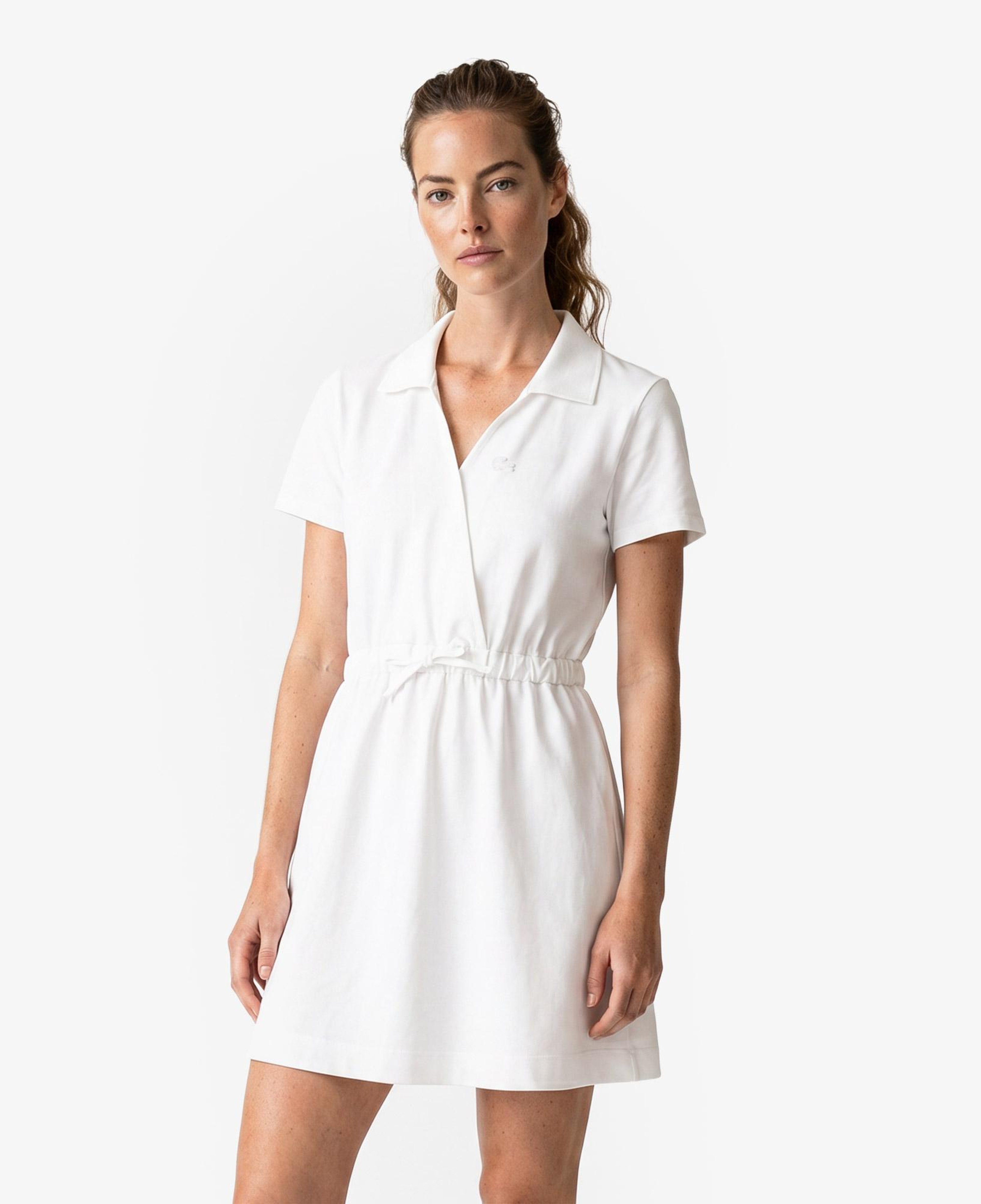 Kadın Flare Fit Kısa Kollu Polo Yaka Krem Elbise