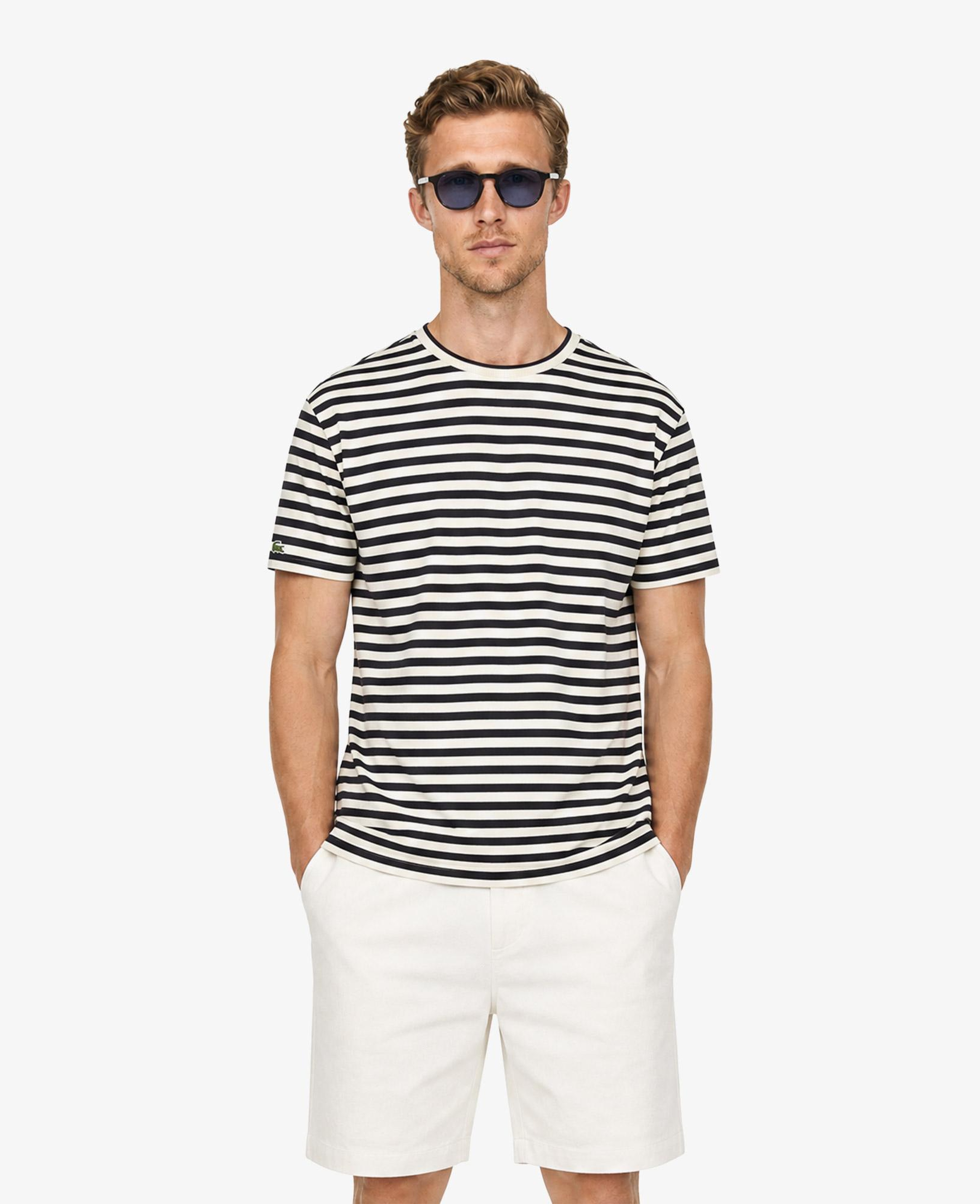 Erkek Relaxed Fit Bisiklet Yaka Çizgili Kahverengi T-Shirt