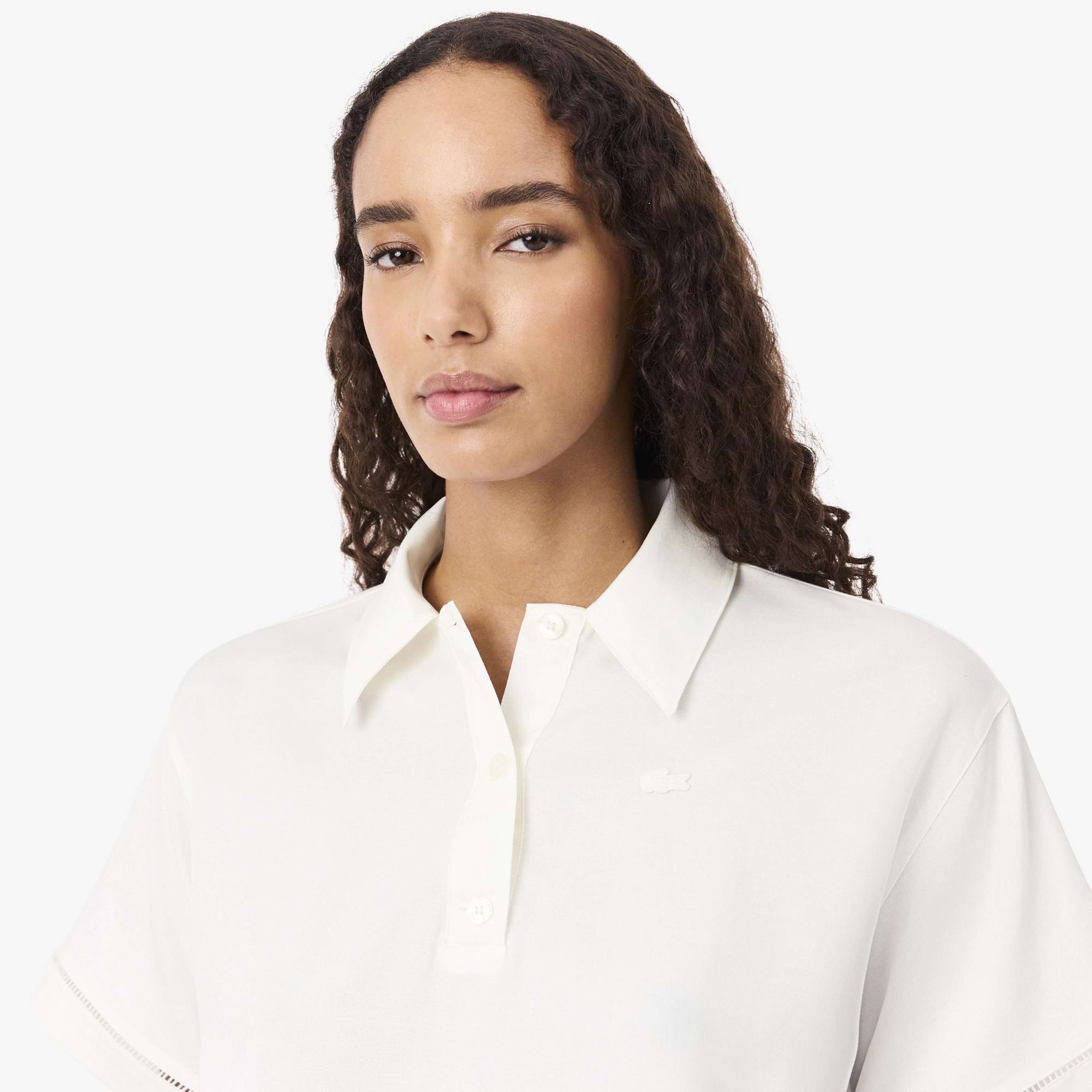 Kadın Oversize Fit Truvakar Kollu Beyaz Polo