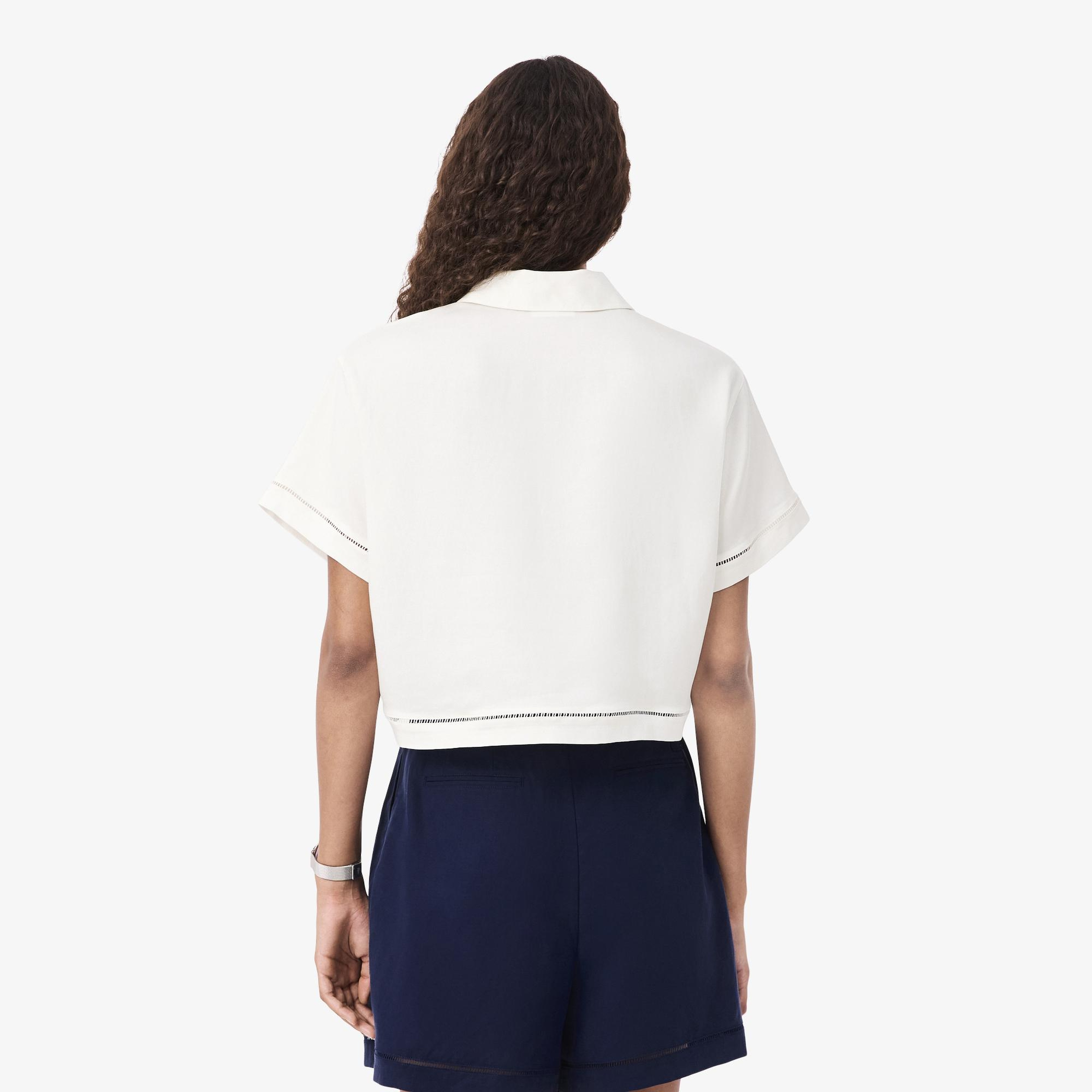 Kadın Oversize Fit Truvakar Kollu Beyaz Polo