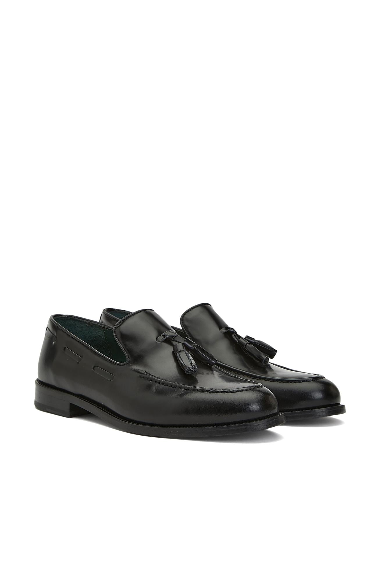 George Hogg Icons Erkek Siyah Püskül Detaylı Deri Loafer