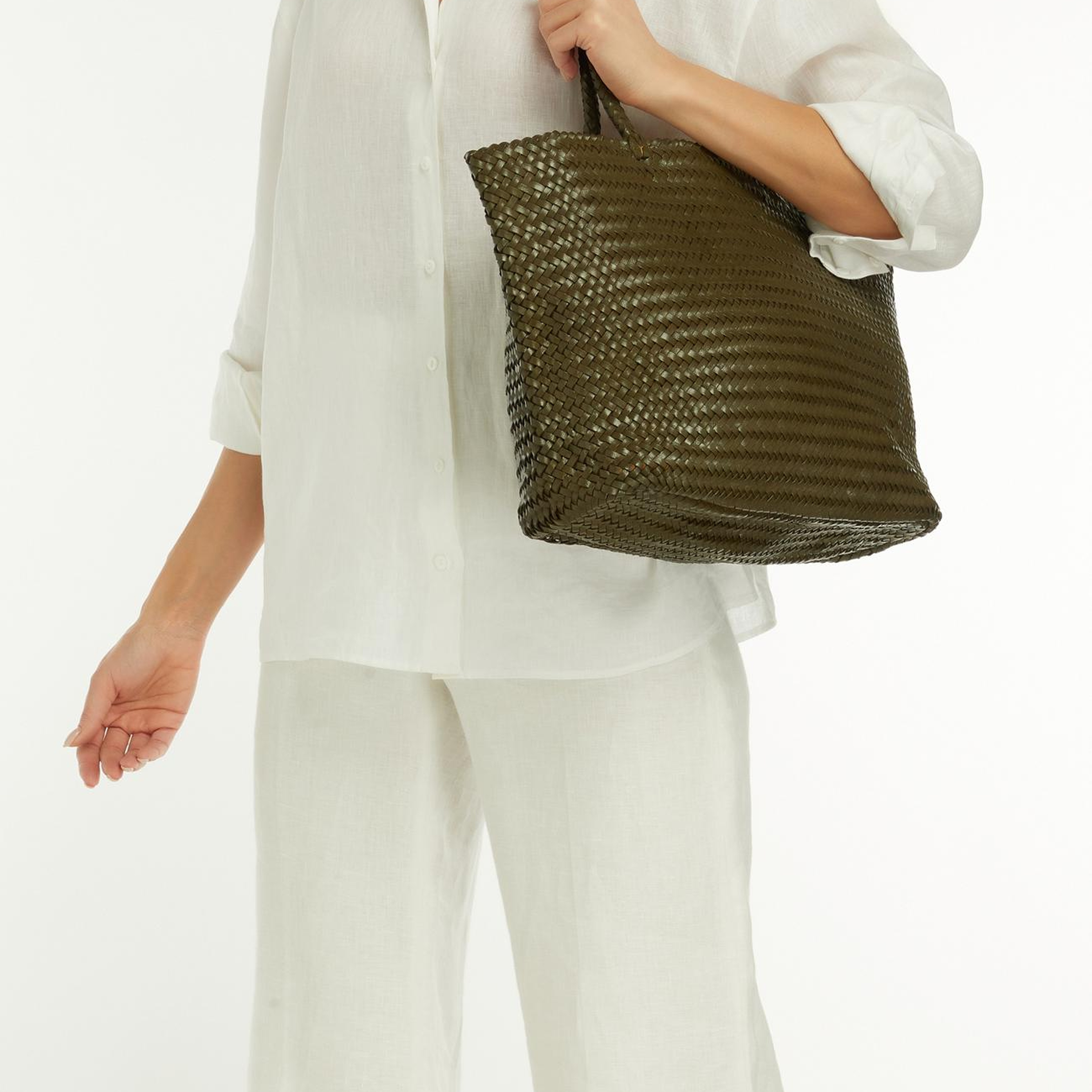 George Hogg Kadın Yeşil Örgü Deri Shopper Çanta