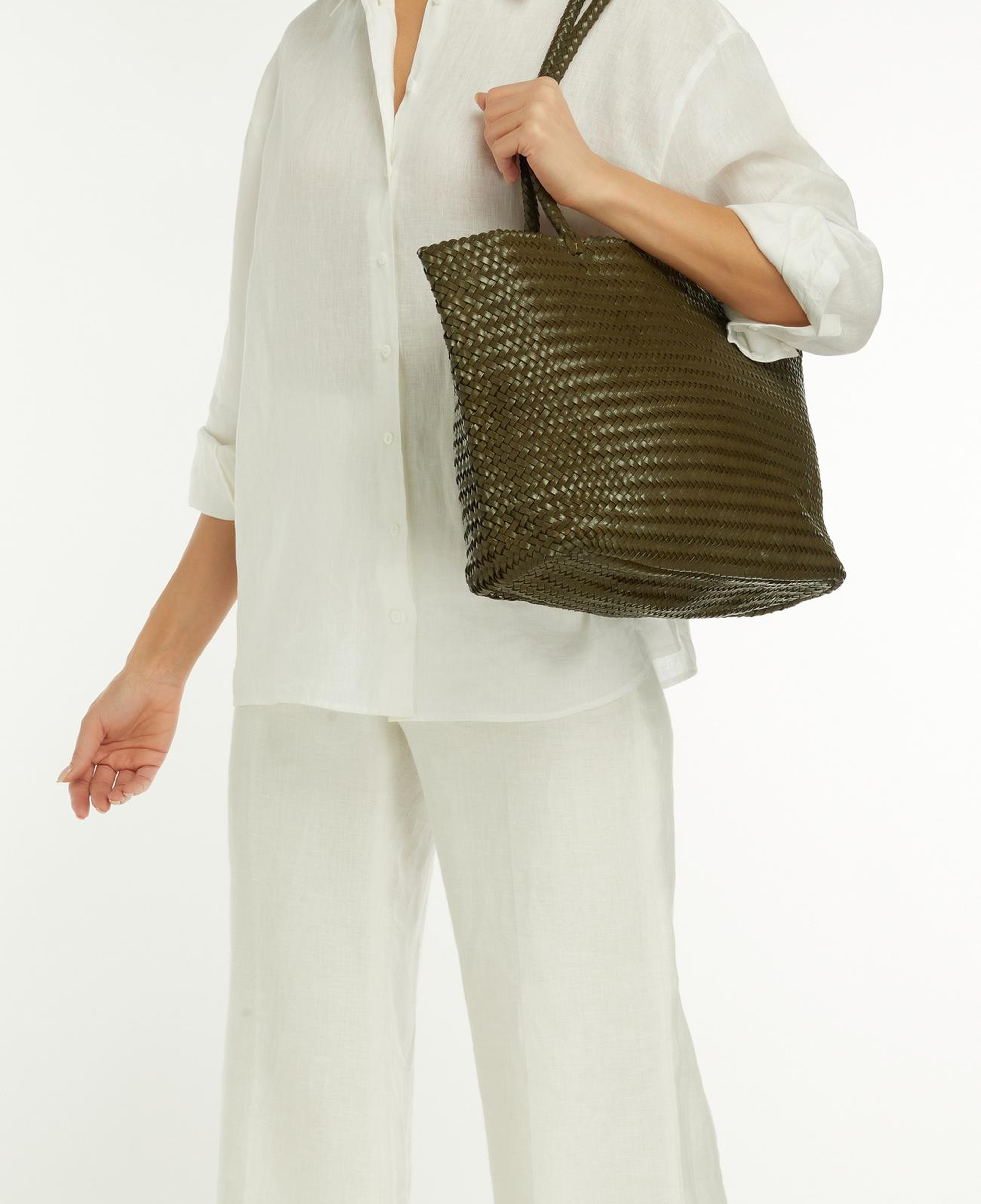 George Hogg Kadın Yeşil Örgü Deri Shopper Çanta