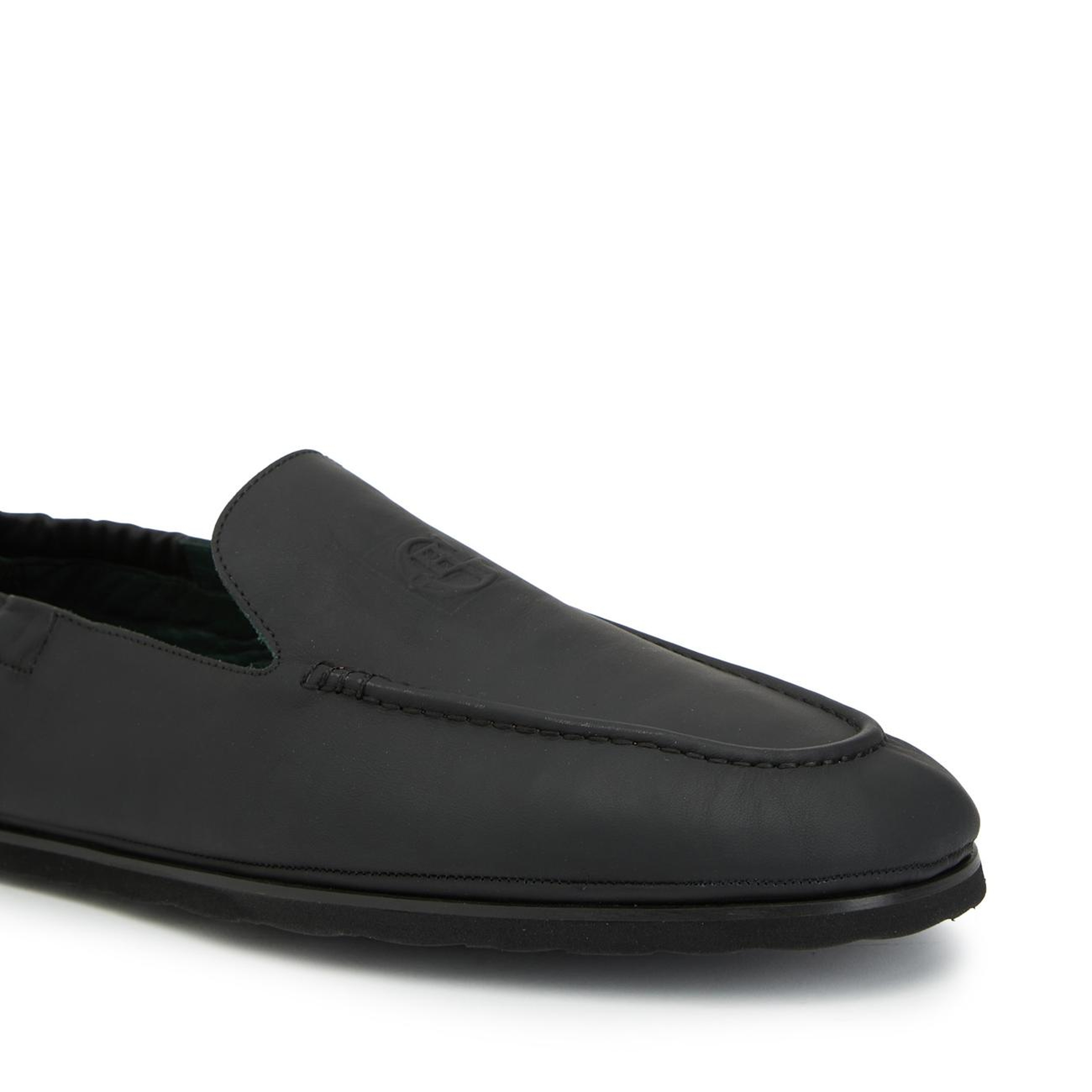 George Hogg Erkek Siyah Lastik Detaylı Deri Loafer