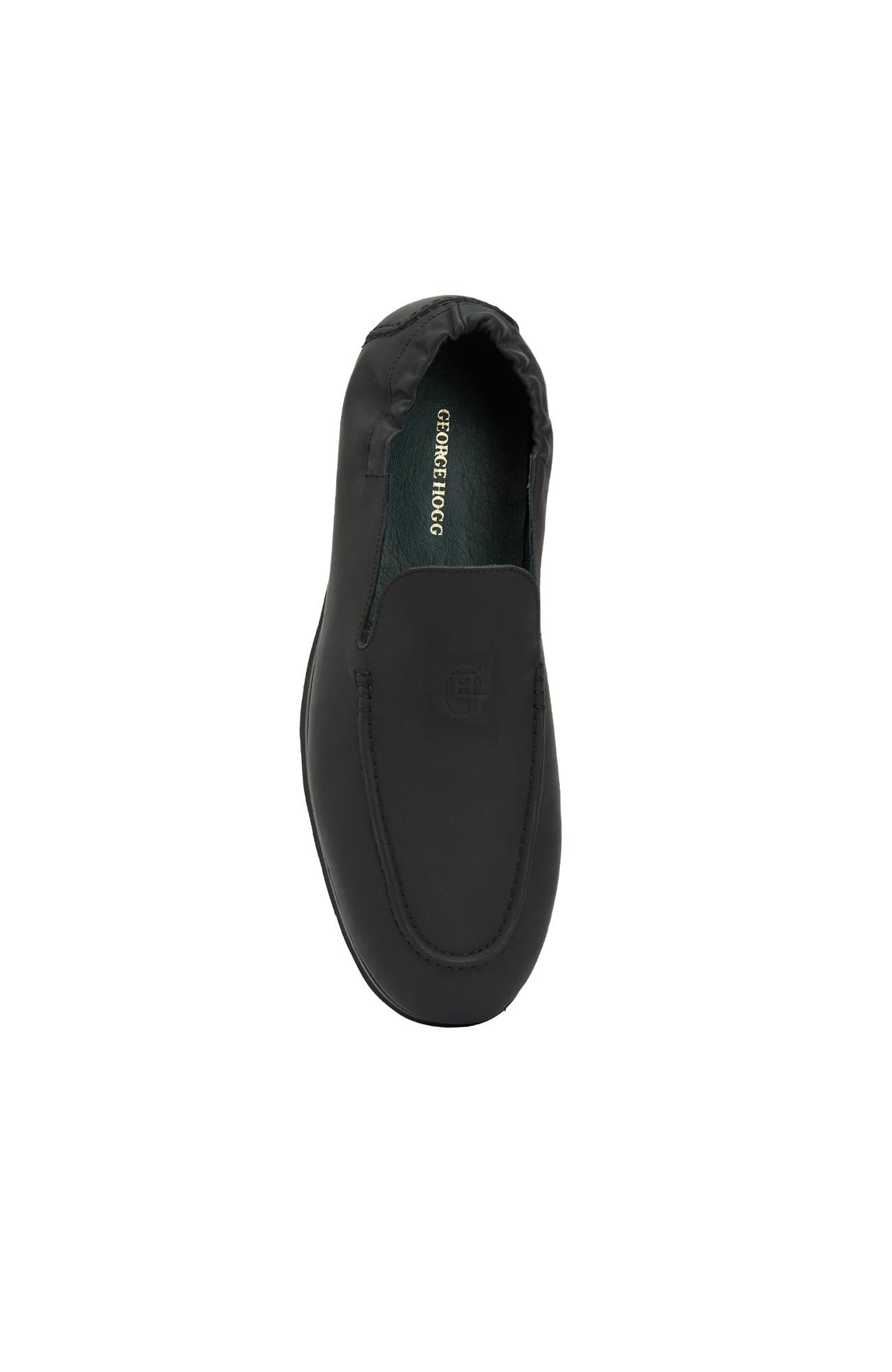 George Hogg Erkek Siyah Lastik Detaylı Deri Loafer