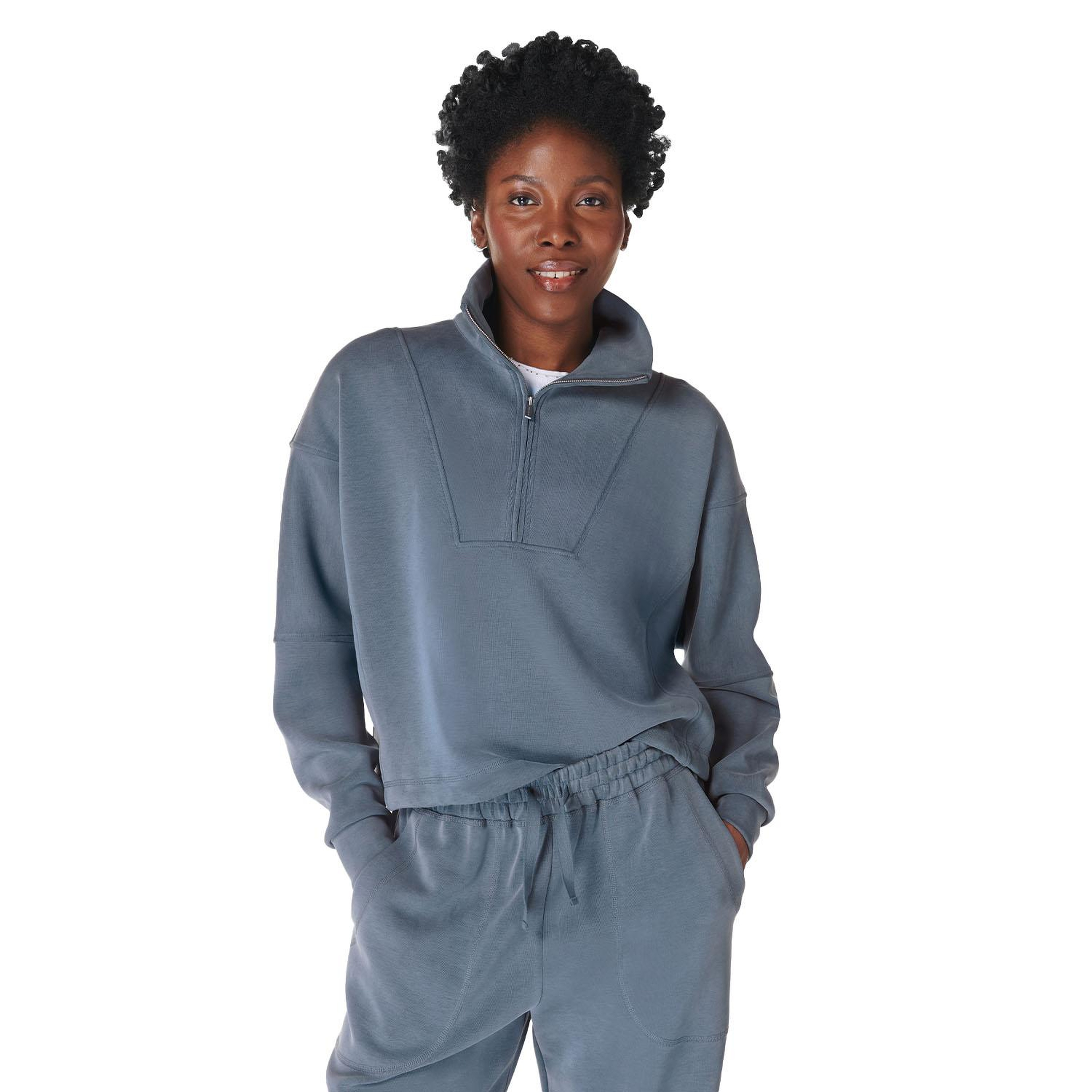 Sweaty Betty Sand Wash Funnel Neck Half Zip Kadın Sweatshirt