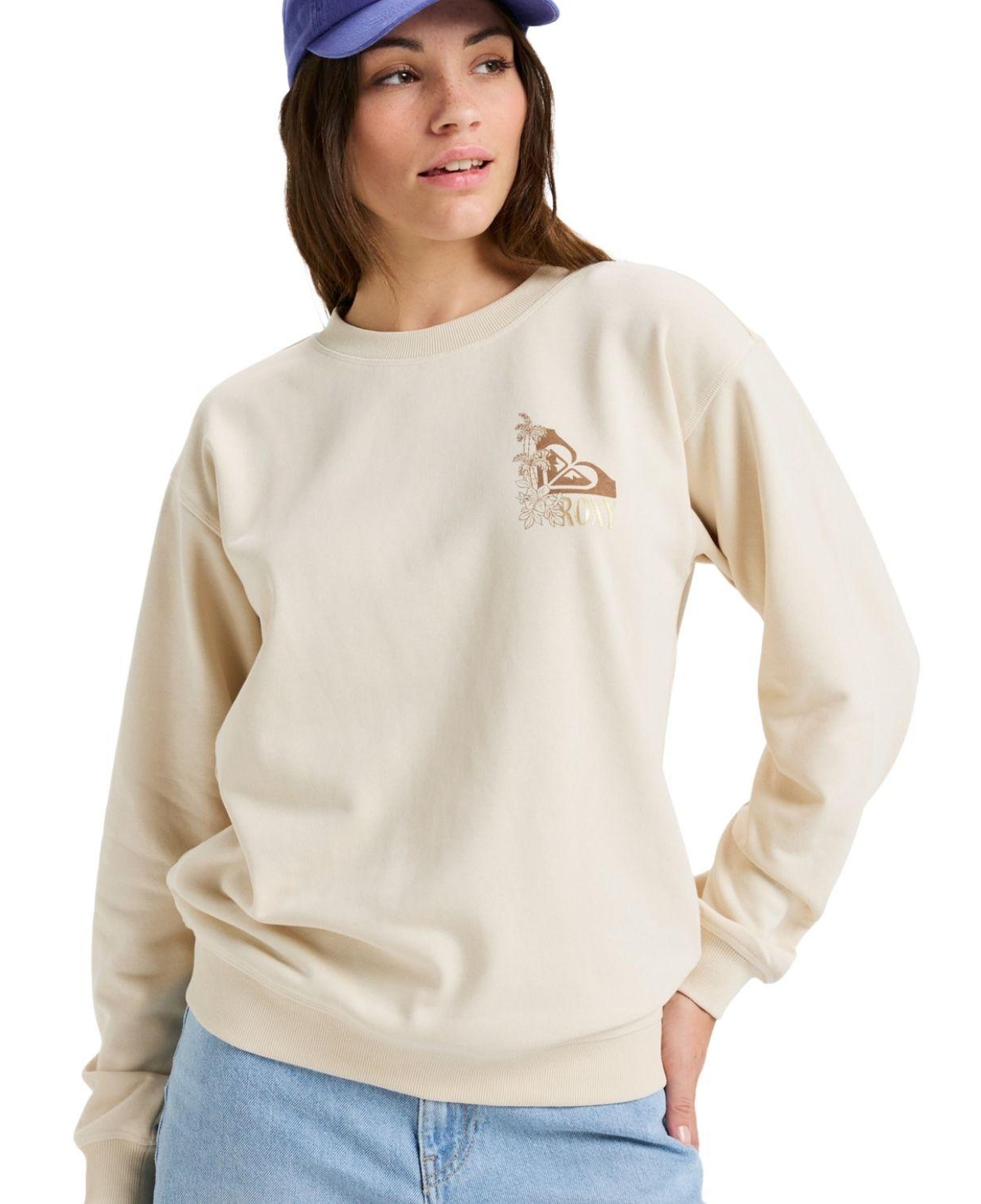 Roxy Surf Stoked Crew Terry Vint Kadın Bej Sweat