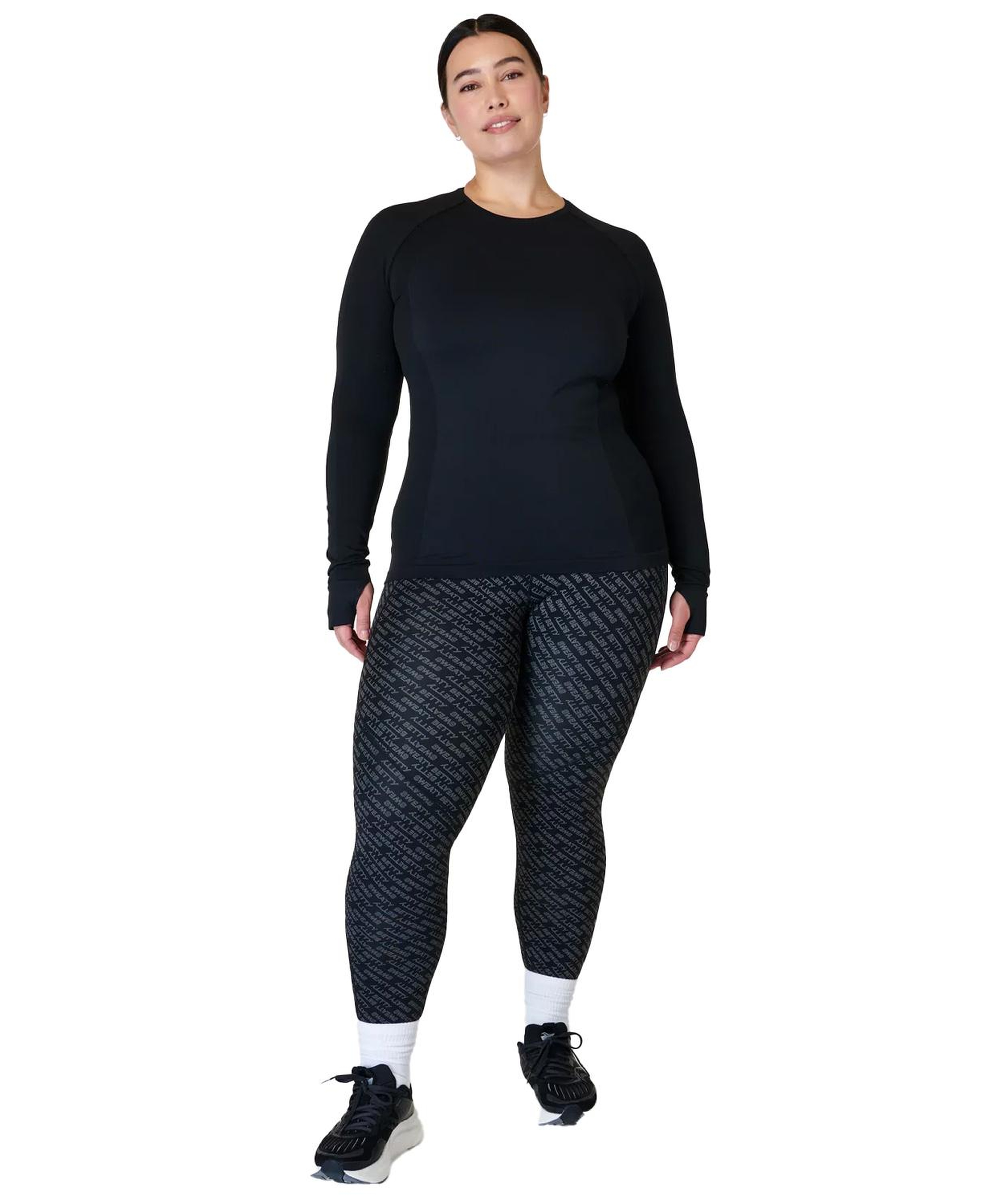 Sweaty Betty Athlete Seamless Workout Long Sleeve Top Kadın Siyah Fitness Tişört