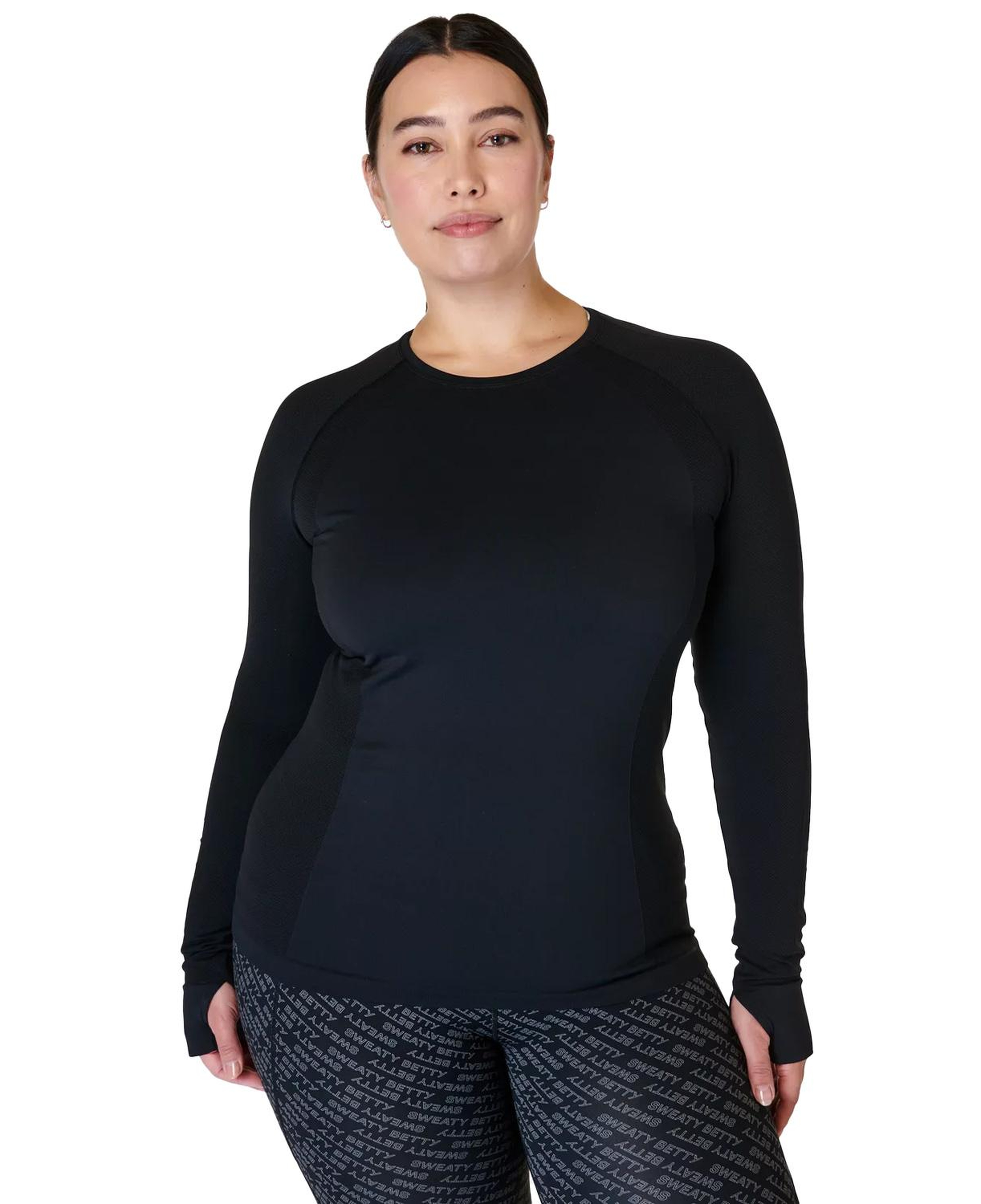 Sweaty Betty Athlete Seamless Workout Long Sleeve Top Kadın Siyah Fitness Tişört