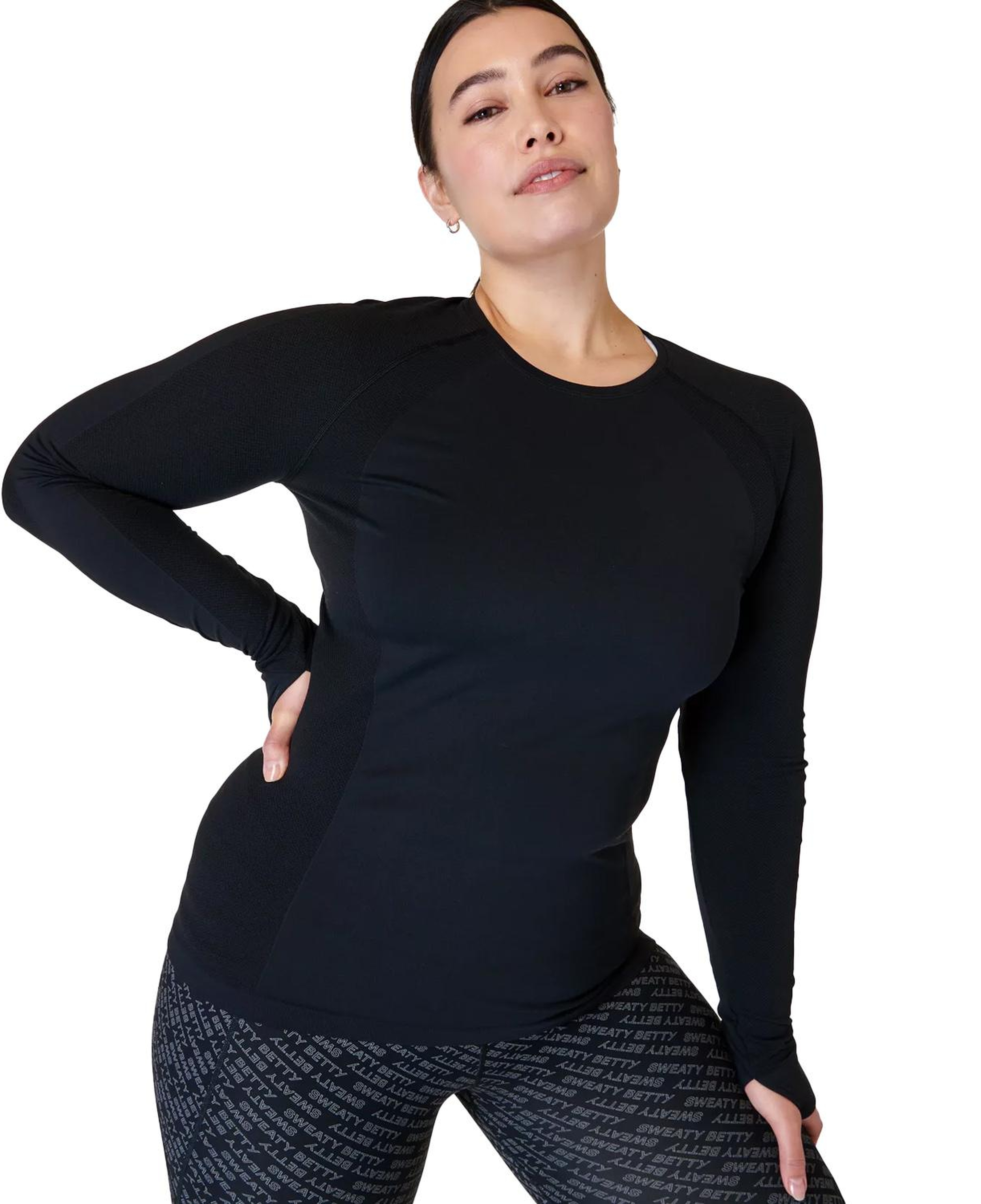 Sweaty Betty Athlete Seamless Workout Long Sleeve Top Kadın Siyah Fitness Tişört