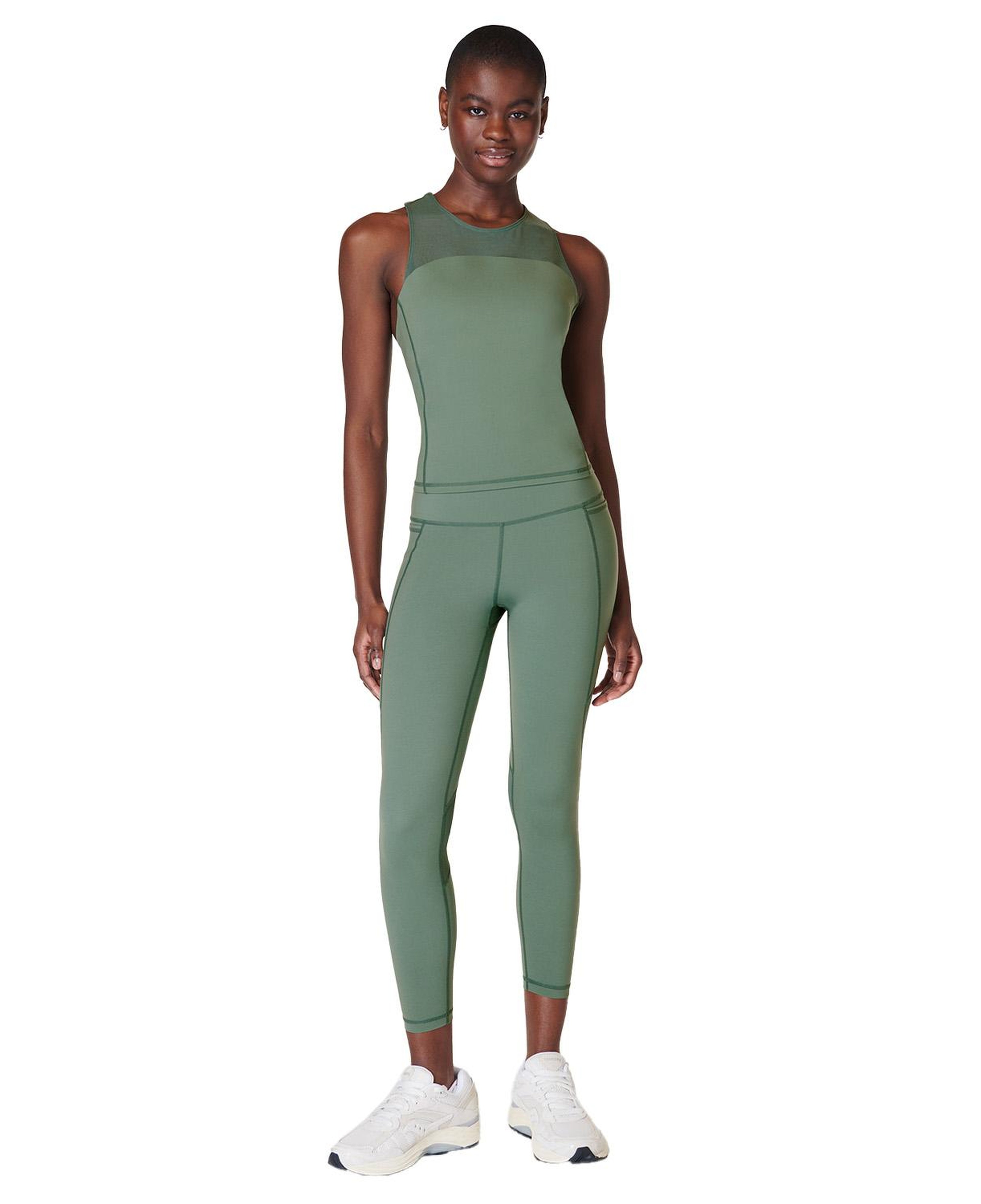 Sweaty Betty Power Illusion Workout Bra Tan Kadın Yeşil Koşu Tank Top