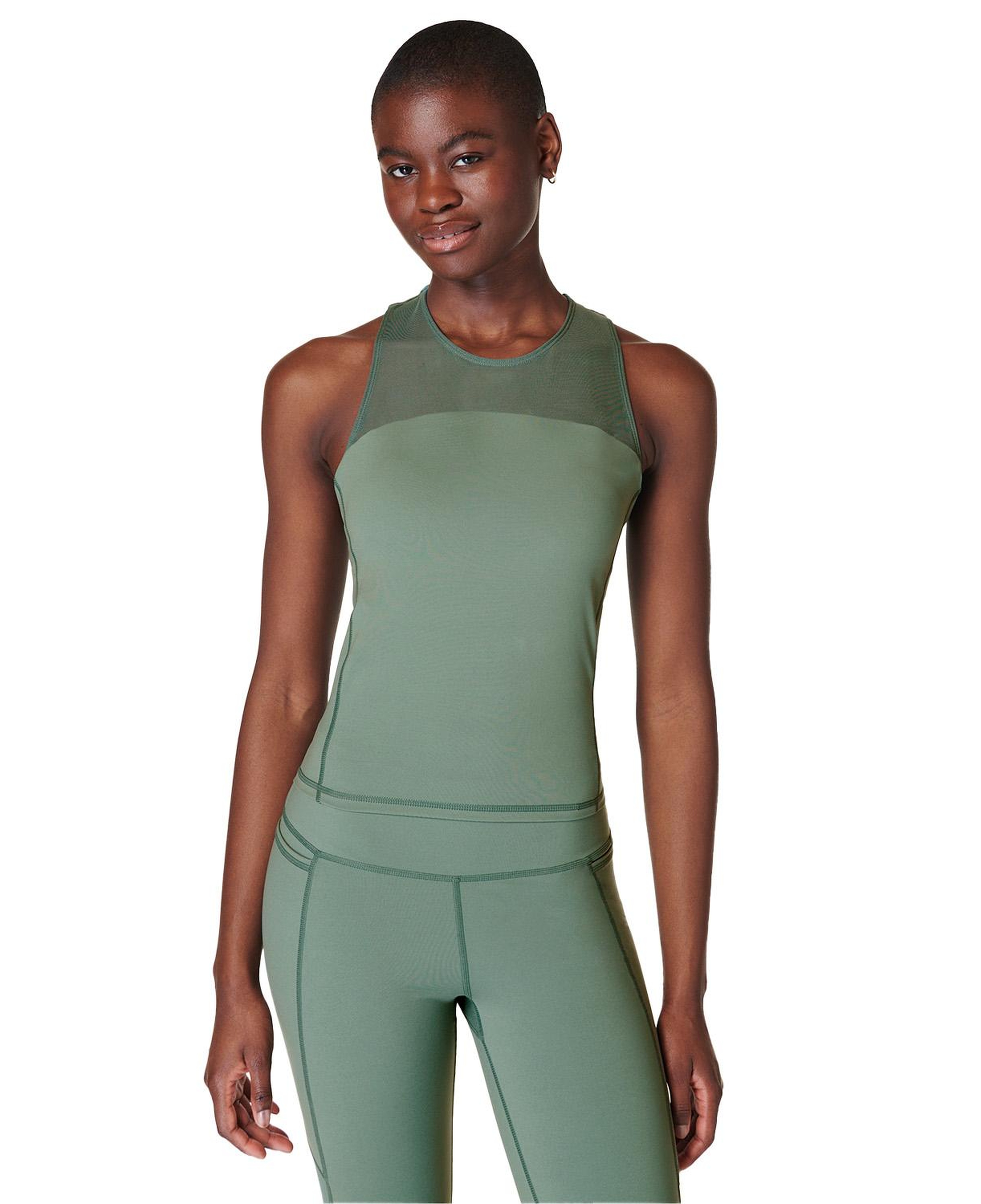 Sweaty Betty Power Illusion Workout Bra Tan Kadın Yeşil Koşu Tank Top