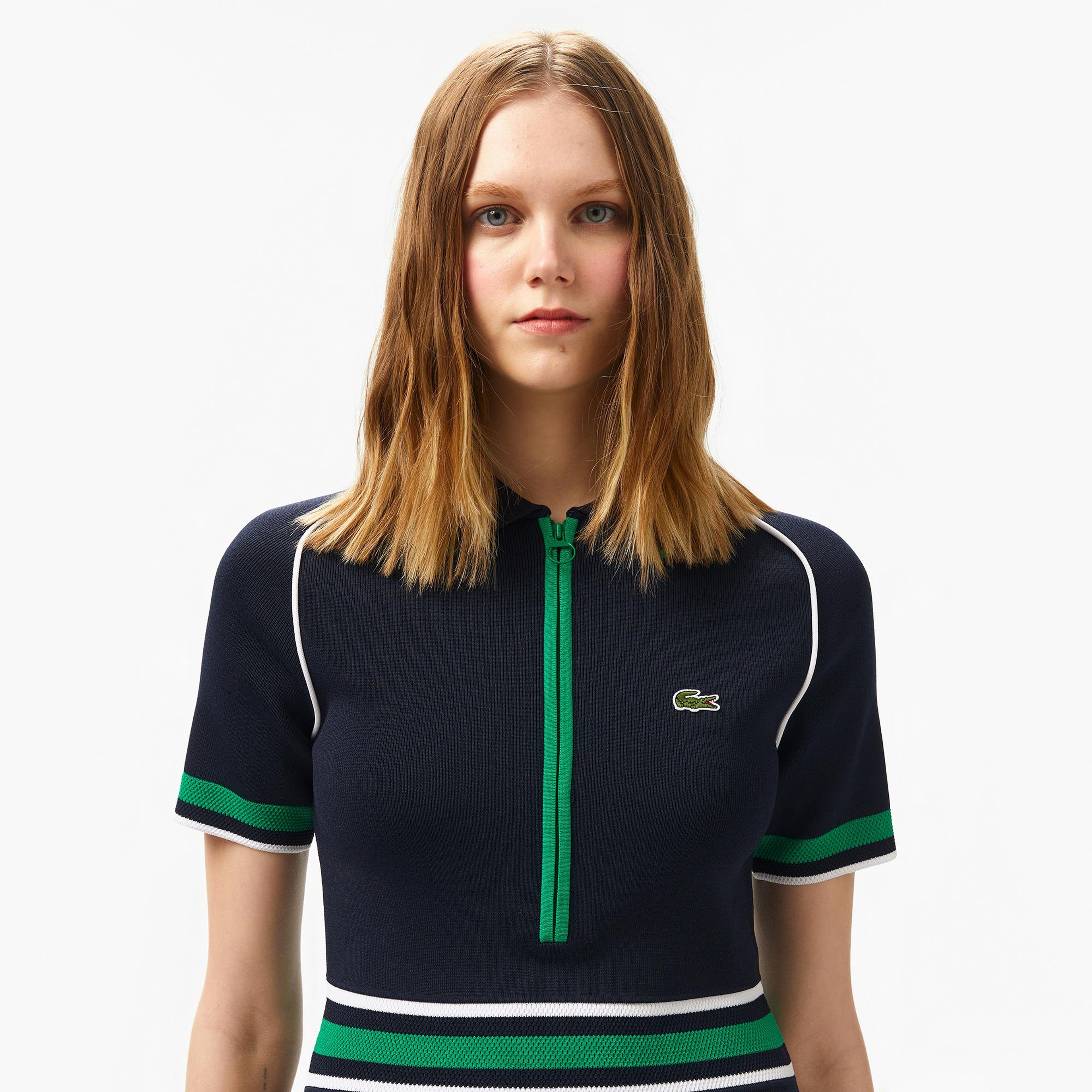 Kadın Classic Fit Kısa Kollu Polo Yaka Renk Bloklu Lacivert Elbise