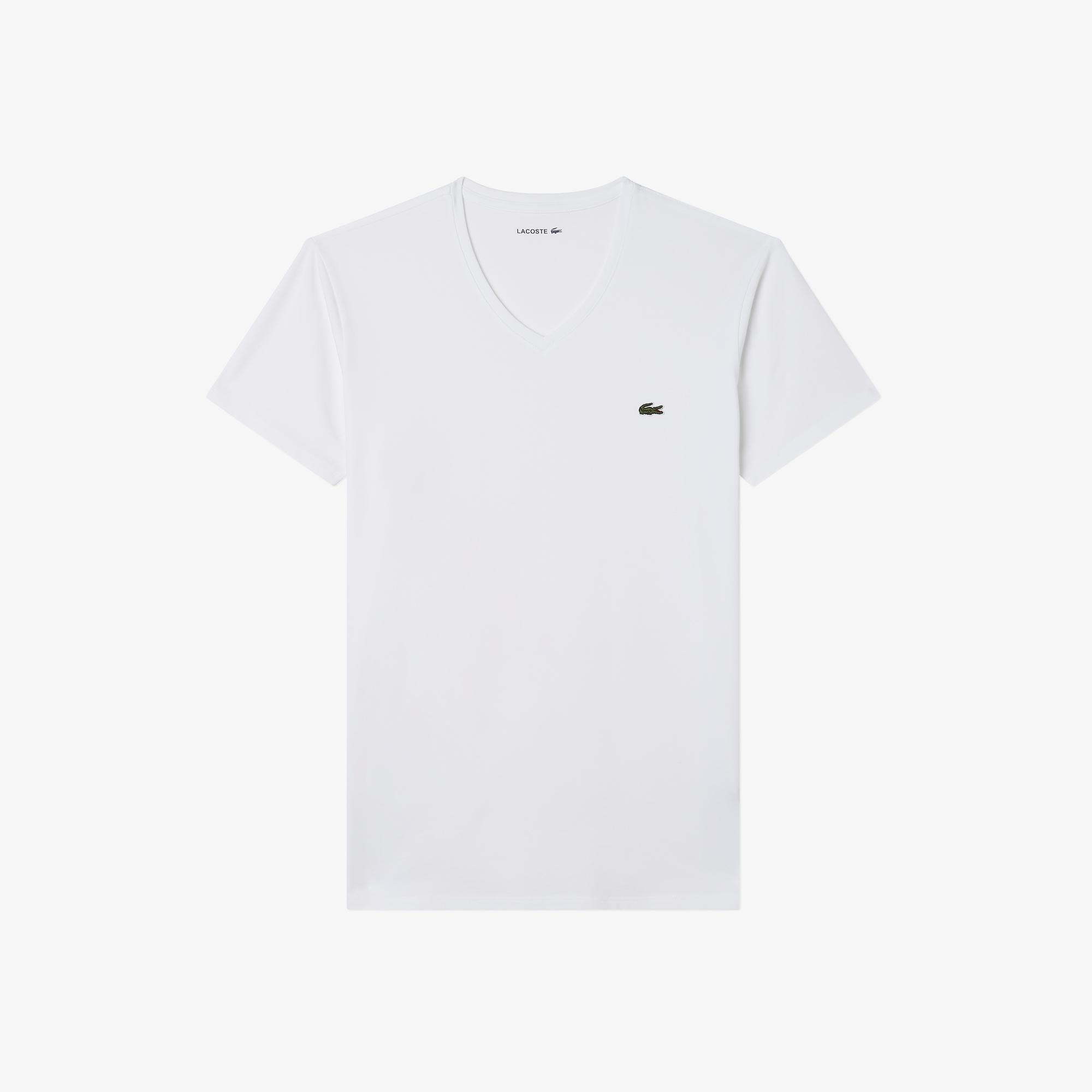 Erkek Slim Fit V Yaka Beyaz T-Shirt