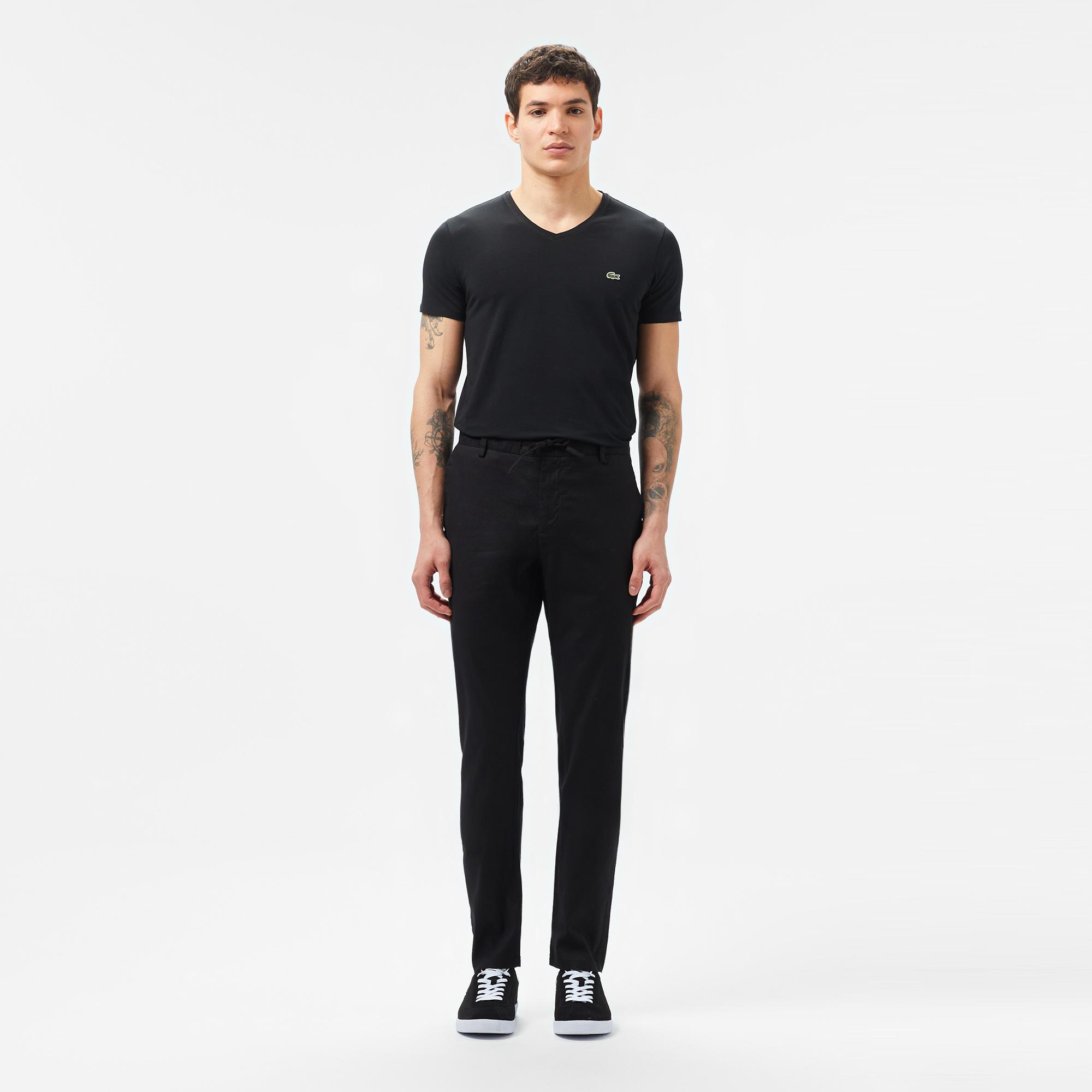 Erkek Slim Fit V Yaka Siyah T-Shirt